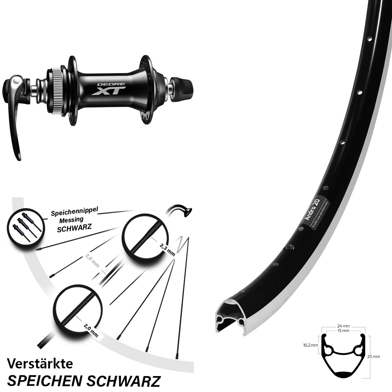 28 Zoll Vorderrad Shimano Deore XT HB-M8000 Ryde Andra 20