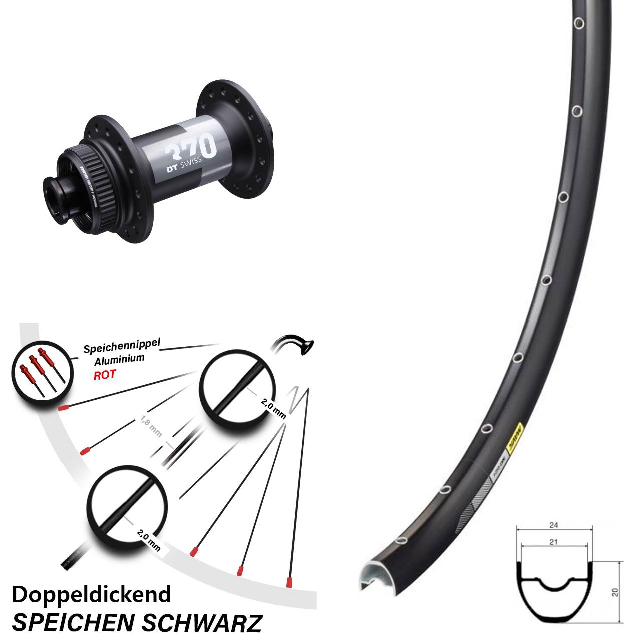 Disc Vorderrad 28-29 Zoll Mavic XC621 DT Swiss 370 12x100