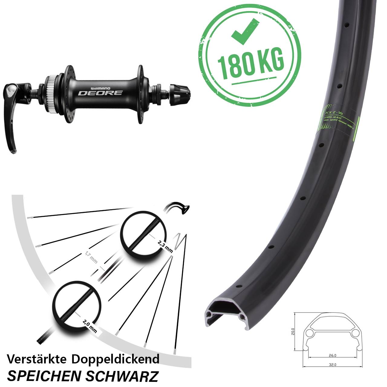 KX Evo Shimano Deore HB-M6000 27,5 Zoll Disc Vorderrad QR