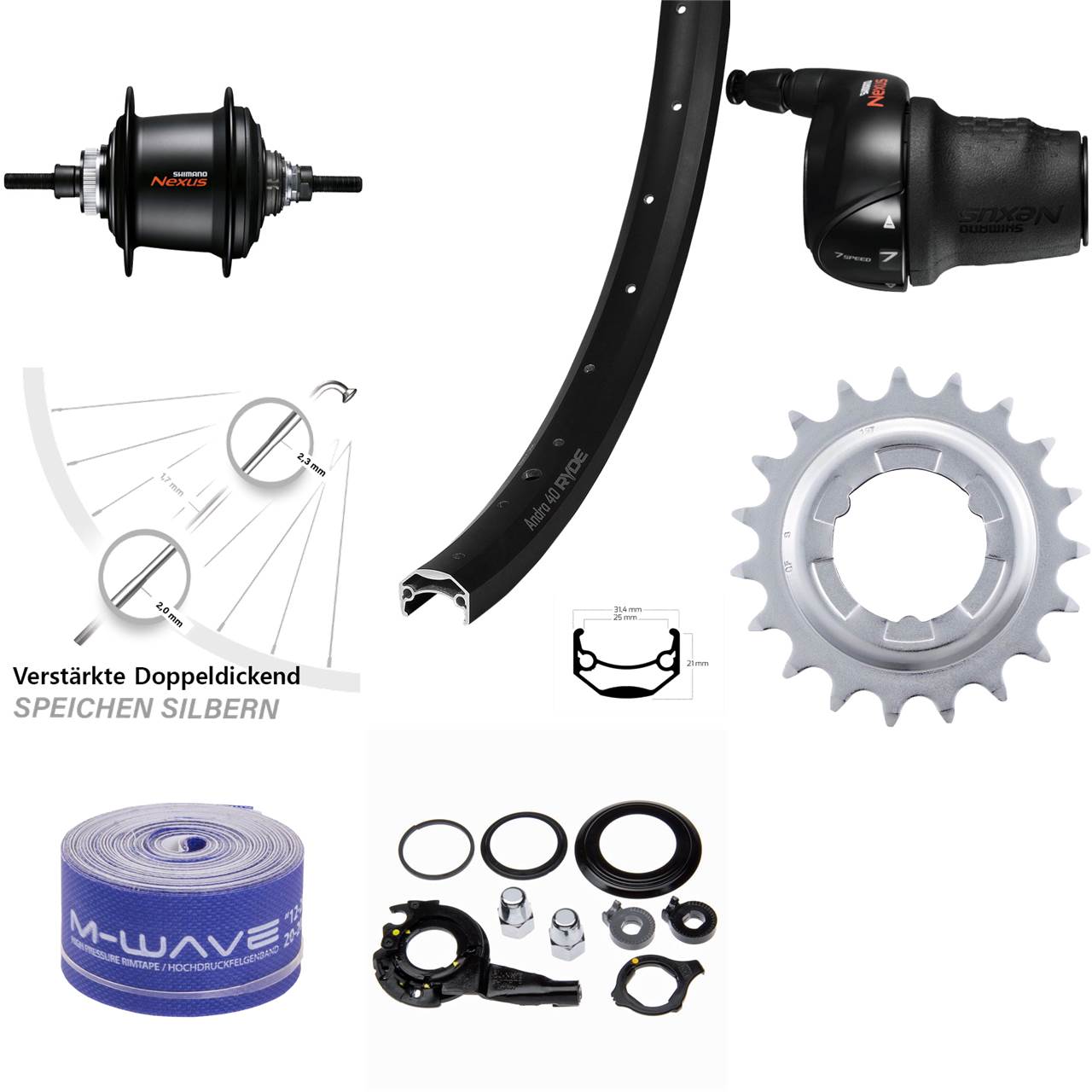 Hinterrad 26 Zoll Ryde Andra 40 Shimano SG-C3001-7D 7-Gang Disc