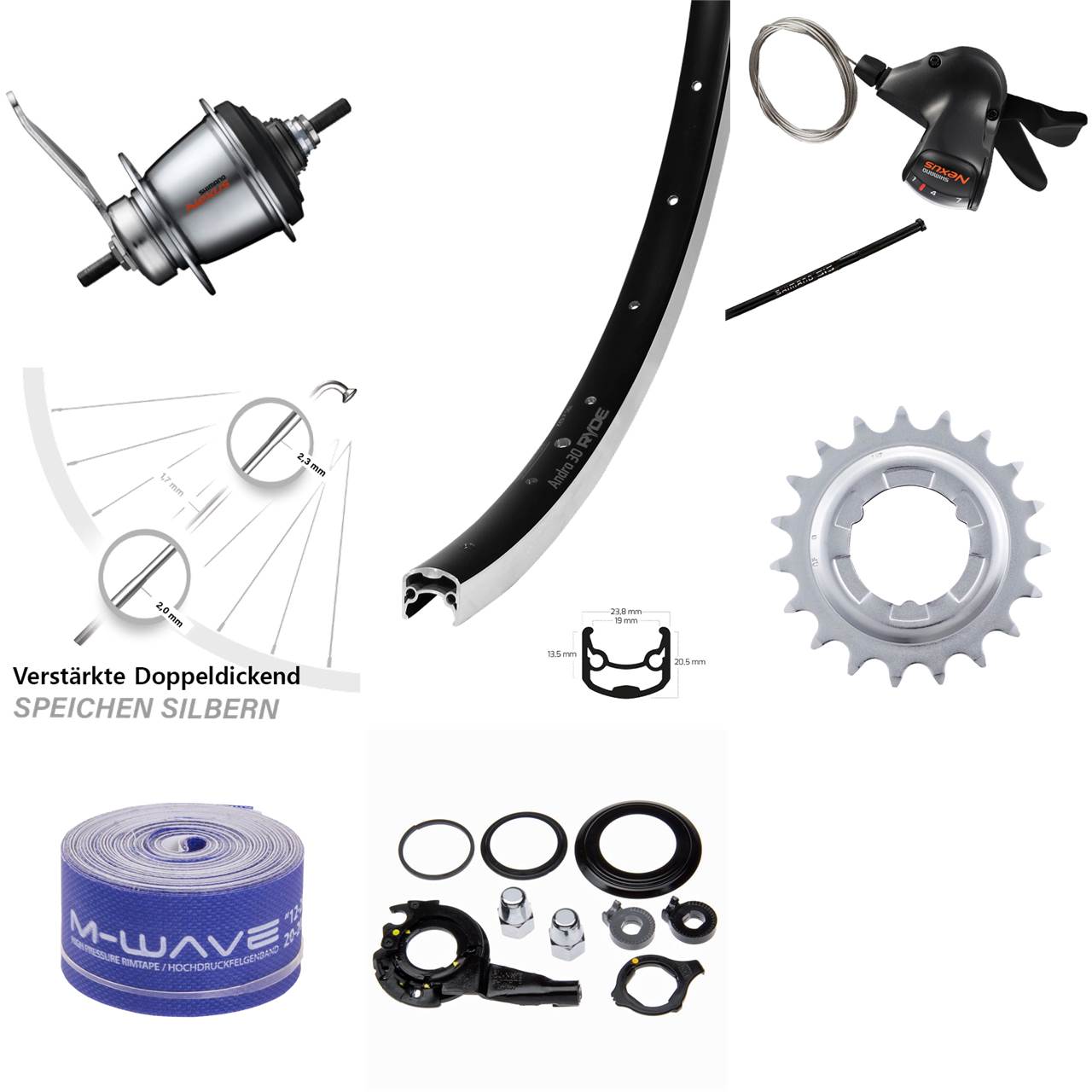 Hinterrad Fahrrad 28 Zoll Ryde Andra 30 Shimano 7 Gang Nabenschaltung Rücktritt