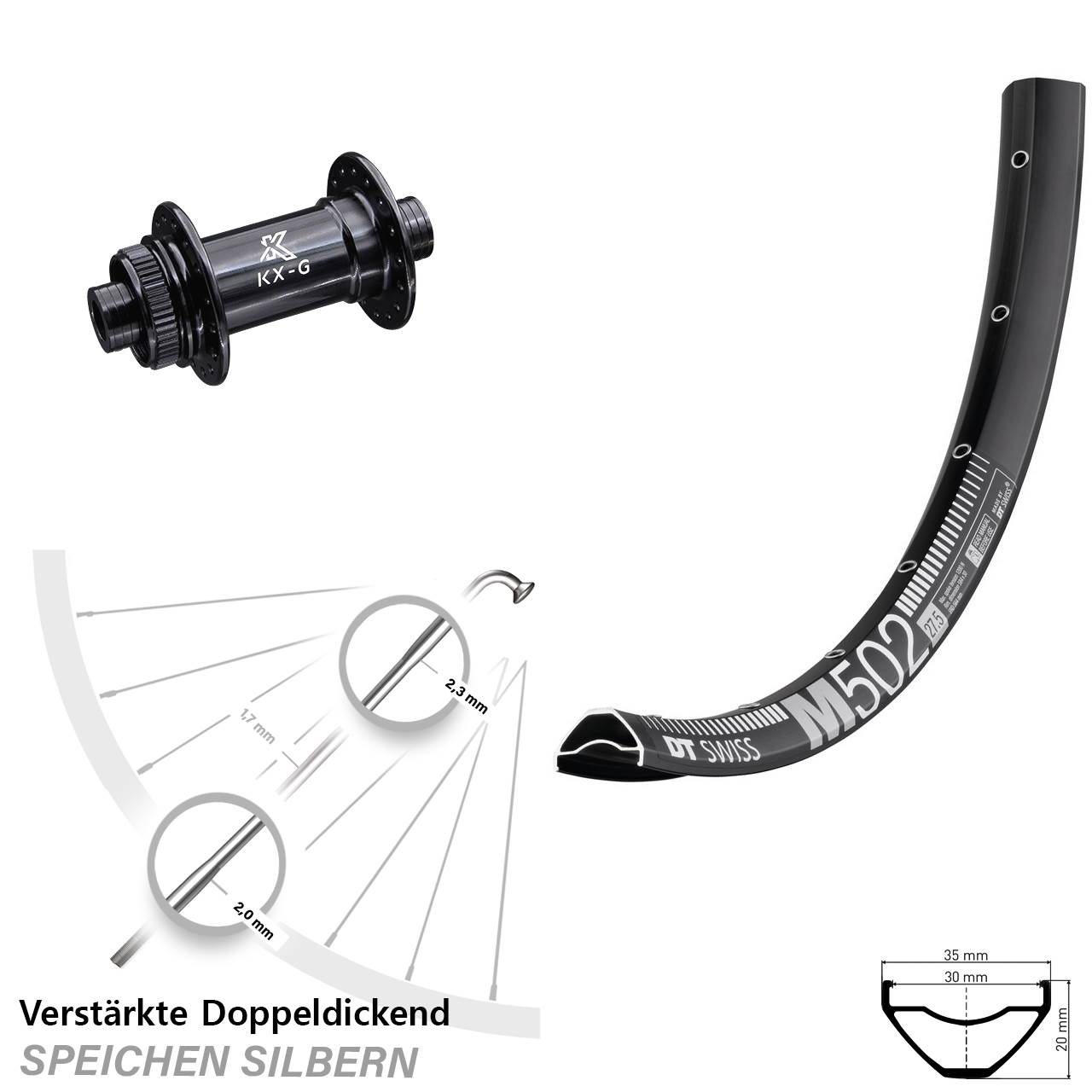 DT Swiss M502 KX-G 29 Zoll Vorderrad Centerlock 15x100