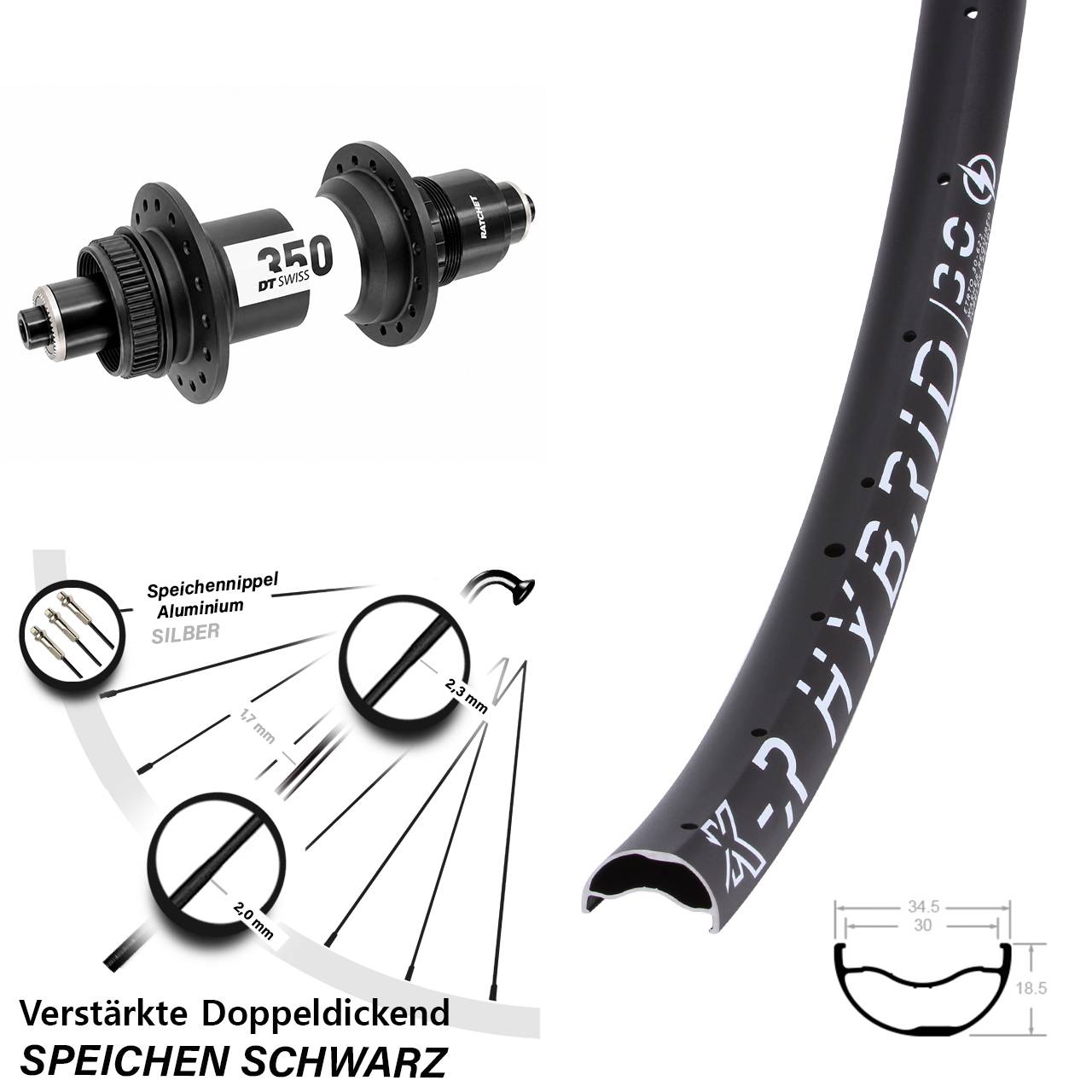 Centerlock Hinterrad für Schnellspanner 29 Zoll KX-R Hybrid 30 DT Swiss 350 XD 11-12 fach