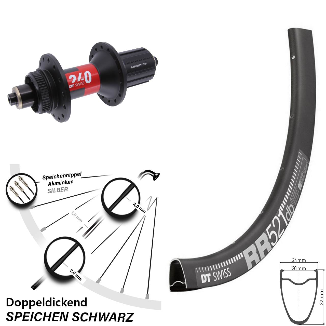 DT Swiss RR 521-240 EXP 28 Zoll Disc Hinterrad für Schnellspanner 11-12 fach