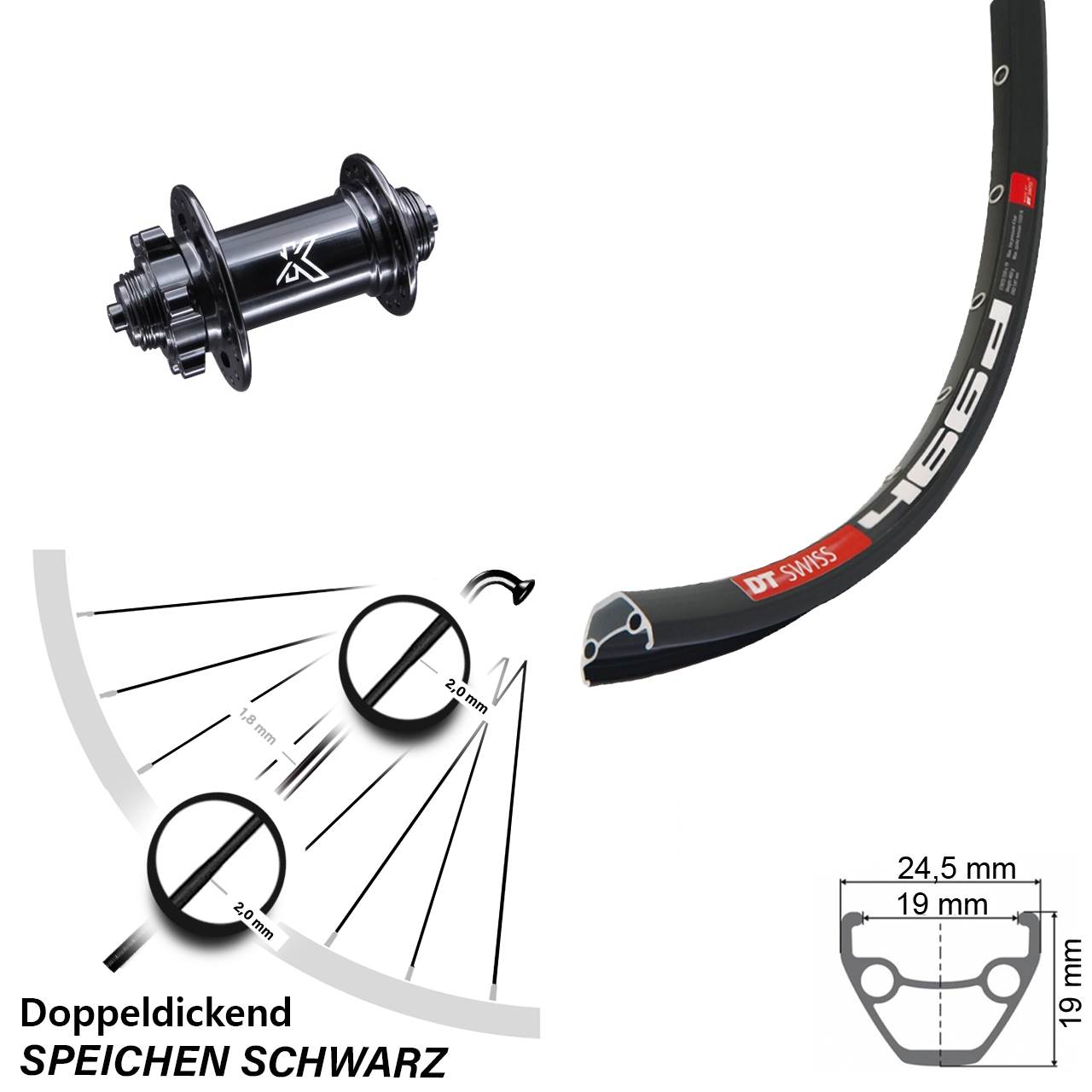 DT Swiss 466 Disc KX-M 6-loch Vorderrad 28-29 Zoll Schnellspanner