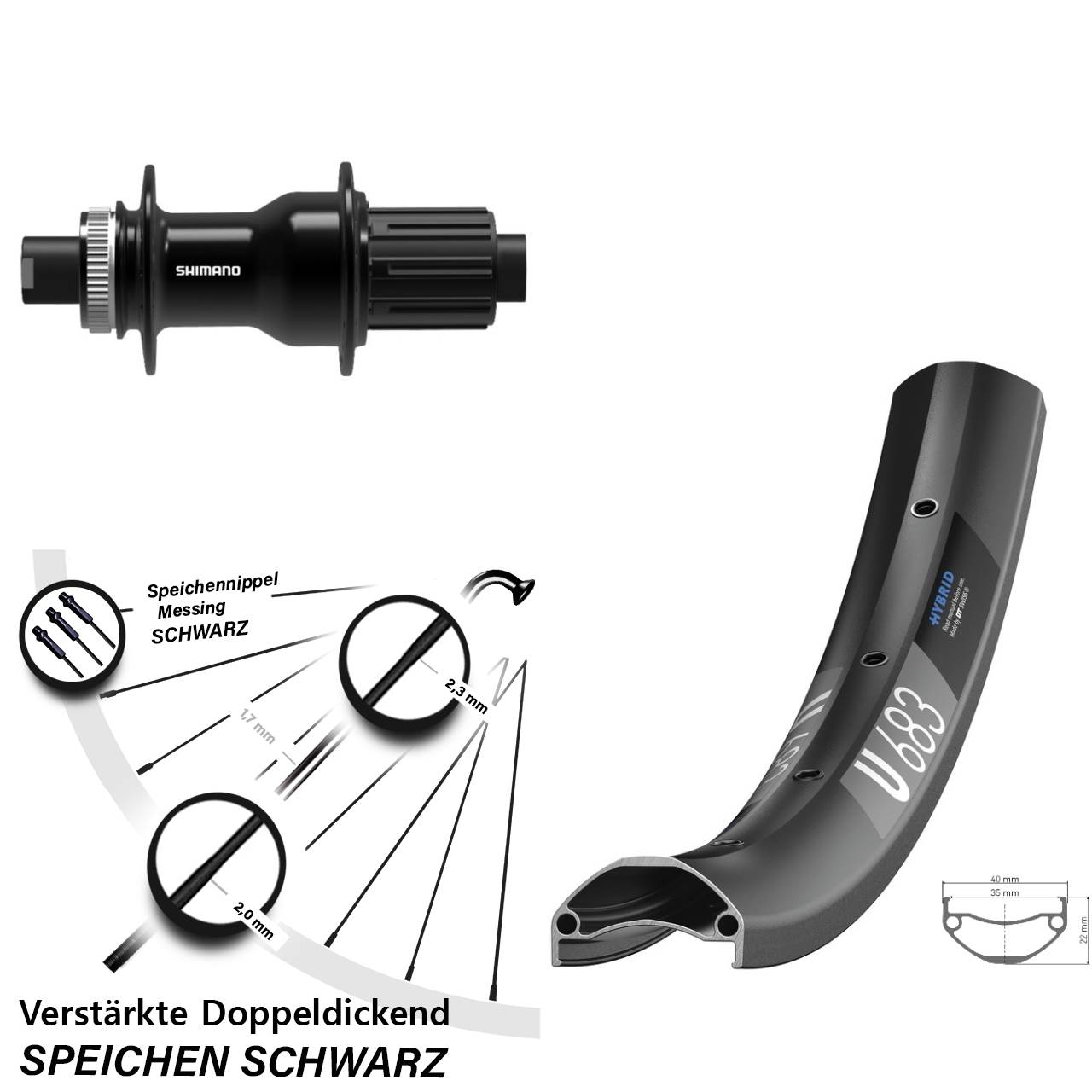 DT Swiss U683 Shimano FH-TC500-B 27,5 Zoll Disc Laufrad 12x148 Boost 8-11 fach