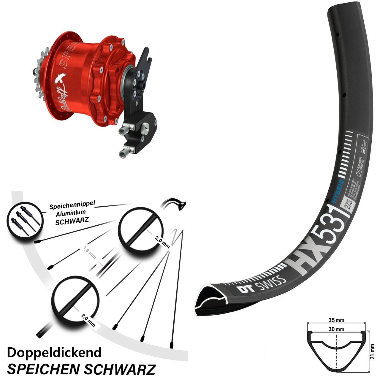 29 Zoll DT Swiss HX531 Rohloff Speedhub CC DB OEM2 Tandem rot