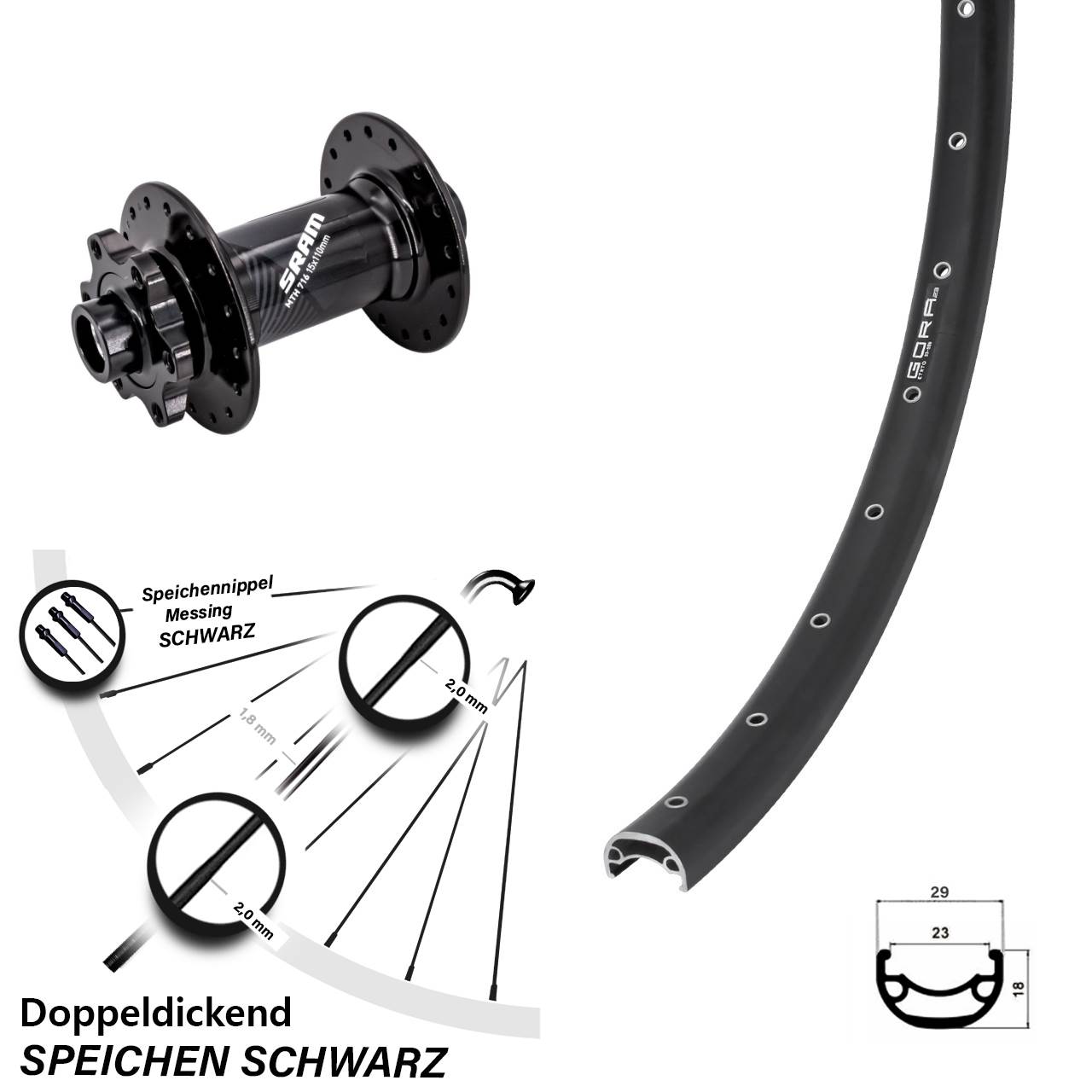 Boost Disc Vorderrad 15x110 28-29 Zoll Gora 23 Sram 716