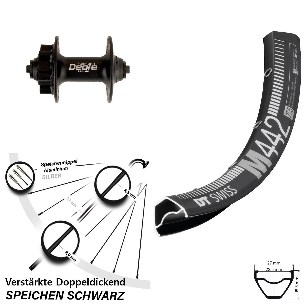 DT Swiss M 442 Shimano Deore 28 Zoll Disc Laufrad für Schnellspanner