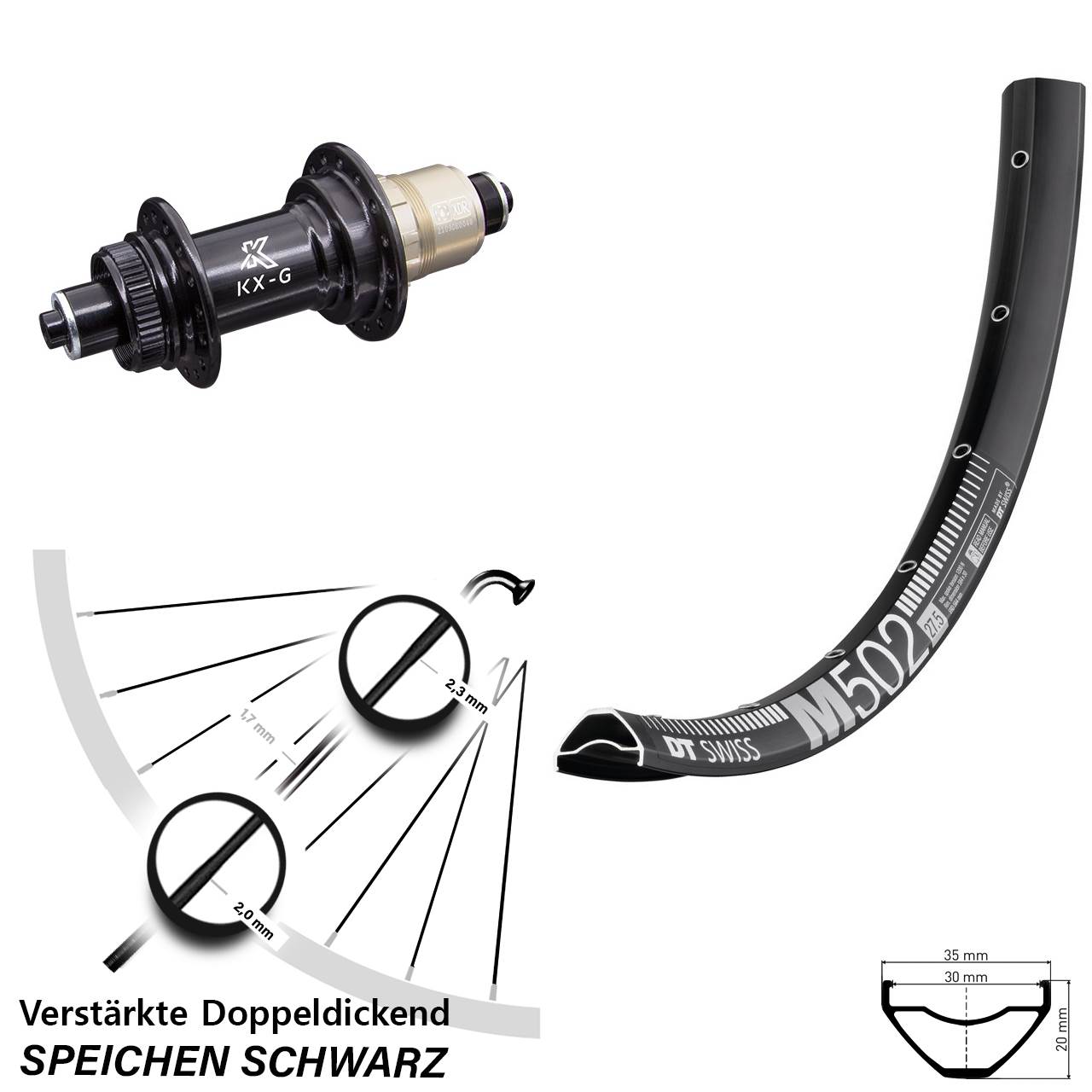 27,5 Zoll DT Swiss M502 KX-G Disc Laufrad für Schnellspanner XDR