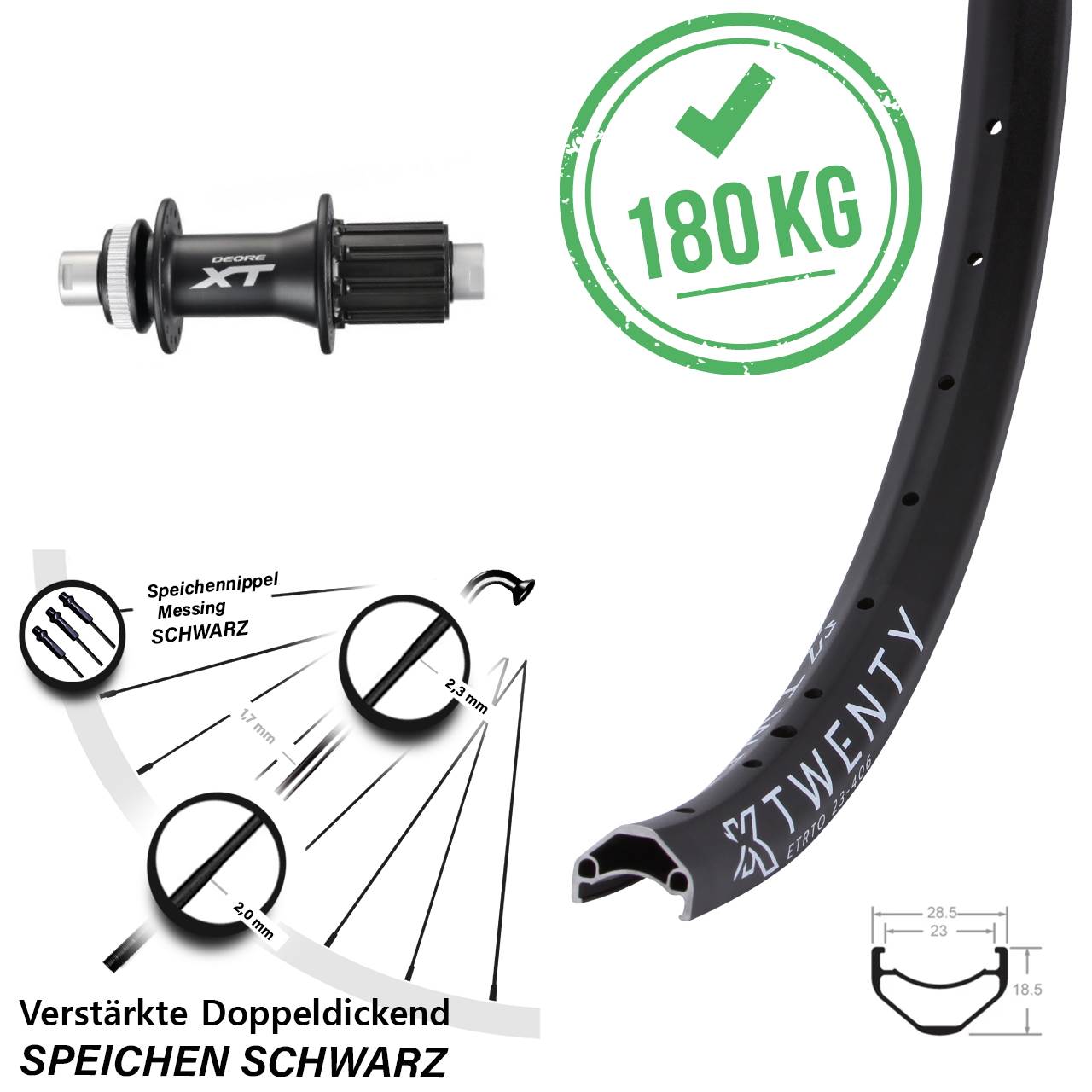 Disc Laufrad 20 Zoll KX Twenty Shimano FH-M788 8-11 fach 12x142