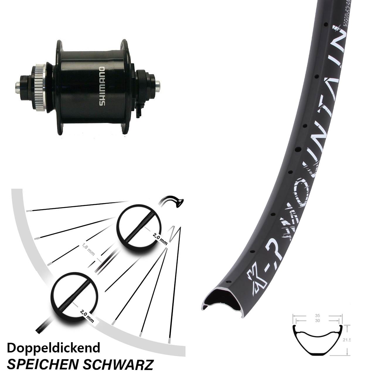 KX-R Mountain Shimano DH-UR700-3D 29 Zoll Centerlock Dynamovorderrad für Schnellspanner