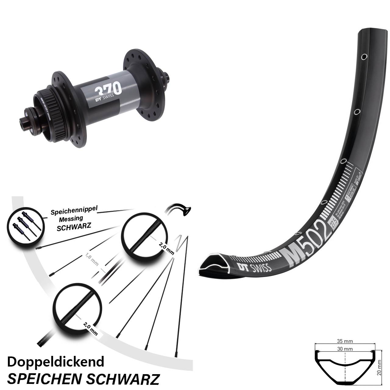 Vorderrad 29 Zoll DT Swiss M 502 Disc-370 5x100 Centerlock
