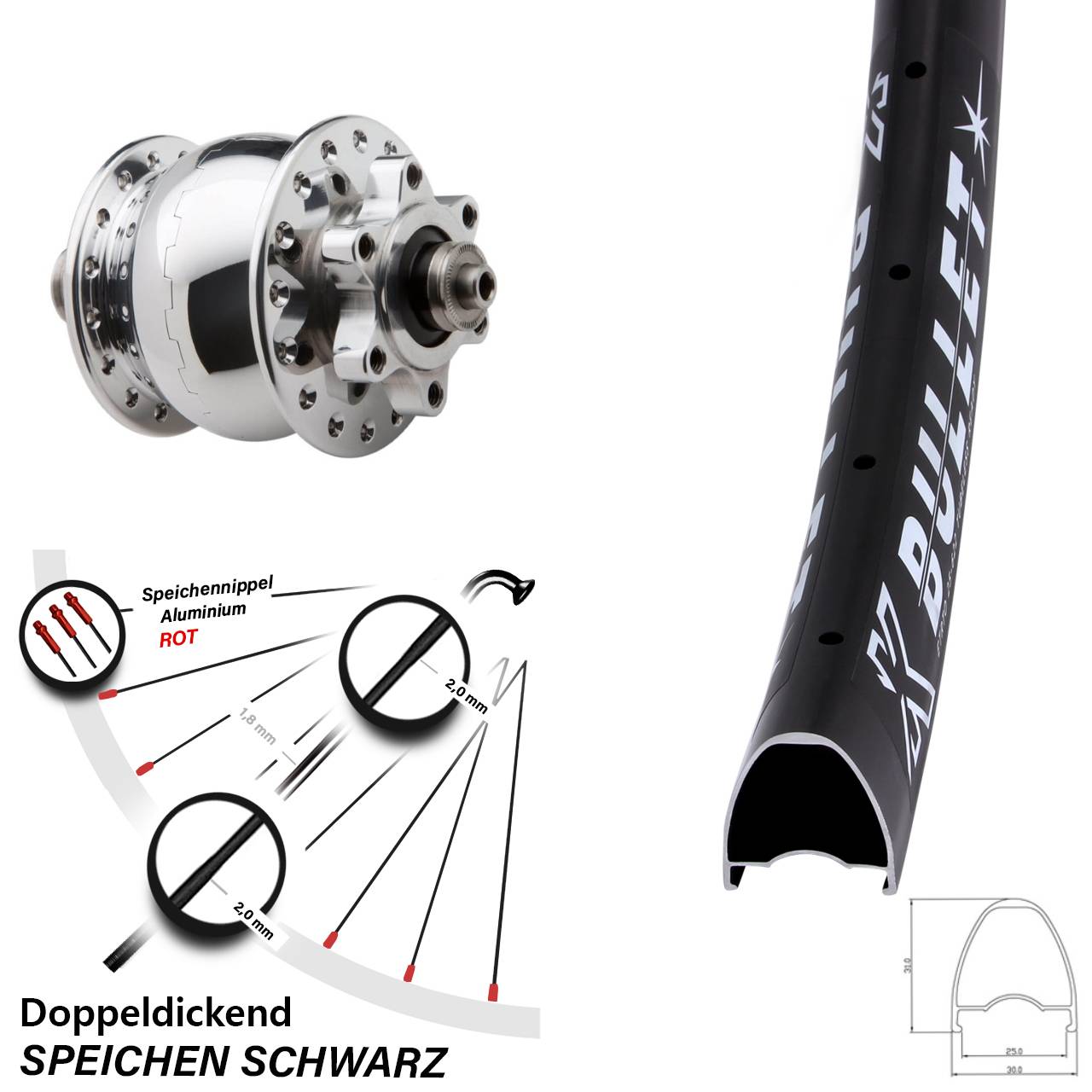 28-29 Zoll KX Bullet SON 28 poliert 6-Loch QR