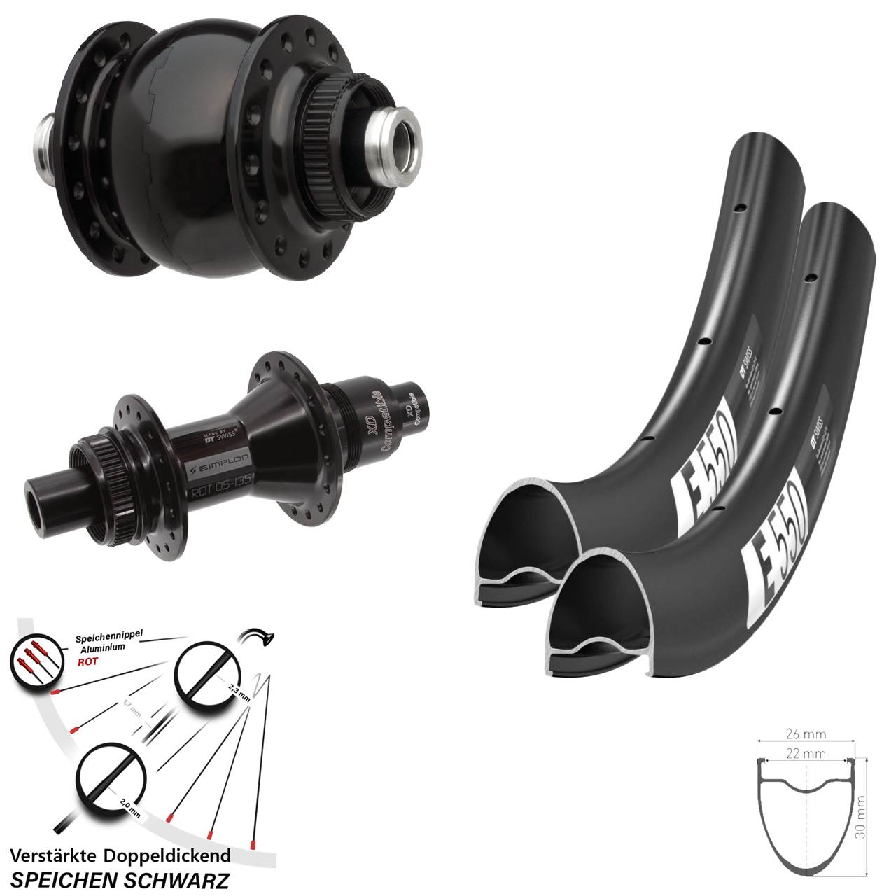 Centerlock Laufradsatz DT Swiss E 550-370 SON 28 Zoll XD 12x100/142