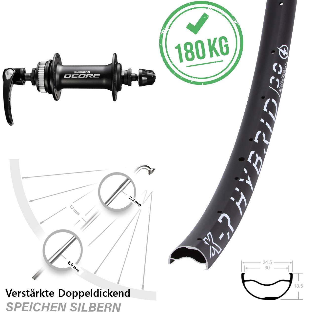 Disc Vorderrad QR 29 Zoll KX-R Hybrid 30 Shimano Deore