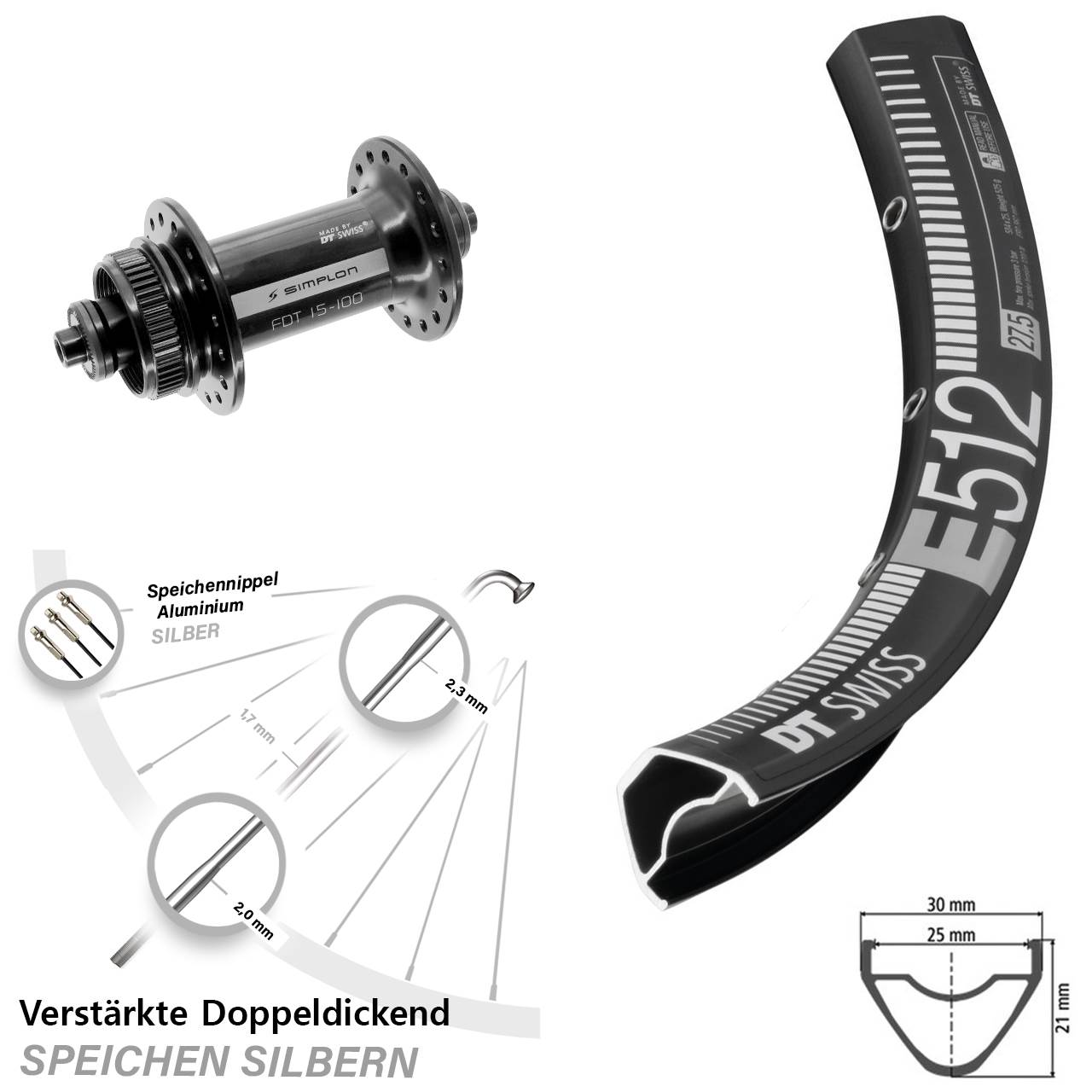 Disc Vorderrad 29 Zoll DT Swiss E 512-370 für Schnellspanner