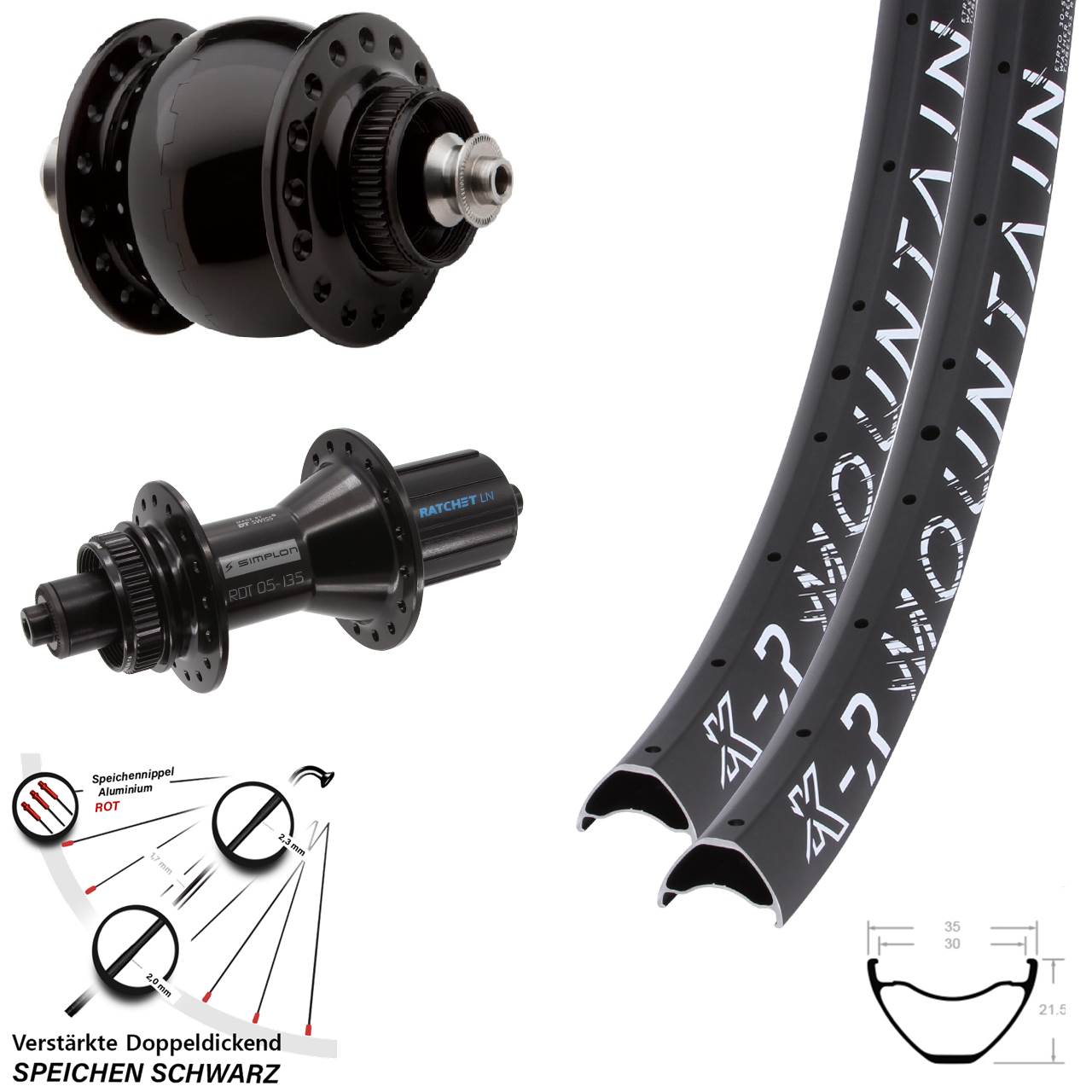 Disc Laufradsatz 29+ Zoll KX-R Mountain DT Swiss 370 Hybrid SONdelux 8-11 fach QR