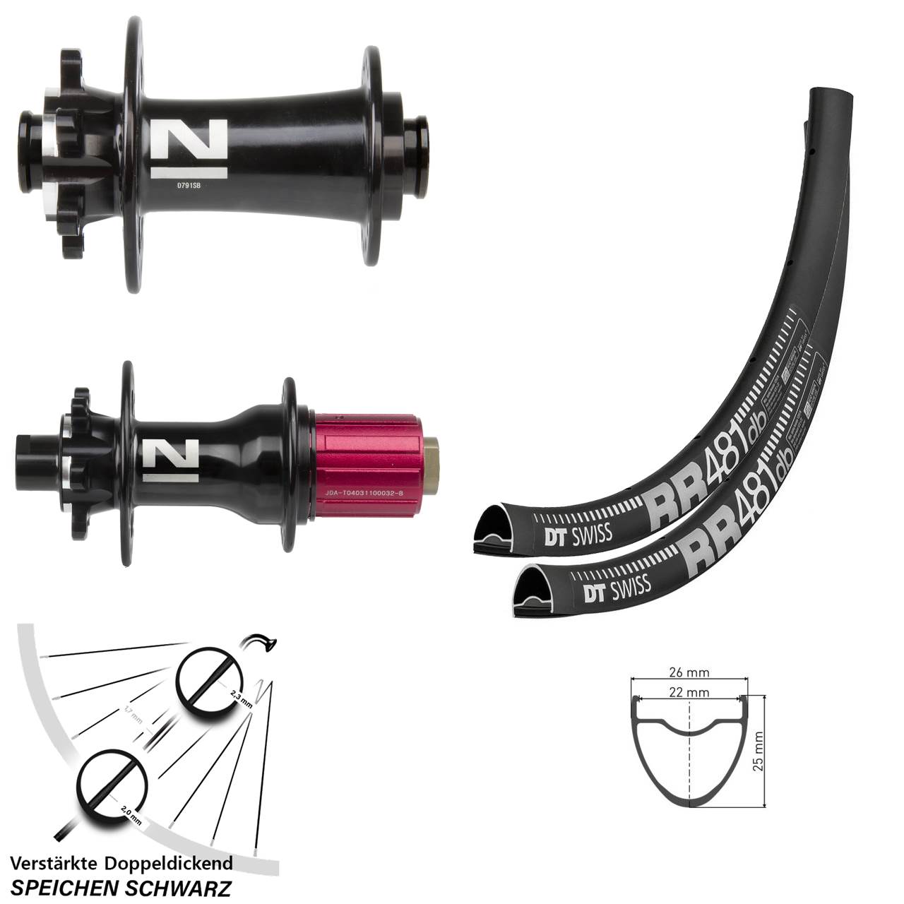 DT Swiss RR 481 Novatec D791-D792 28 Zoll Laufradsatz 6-Loch 12x100/142 8-12 fach