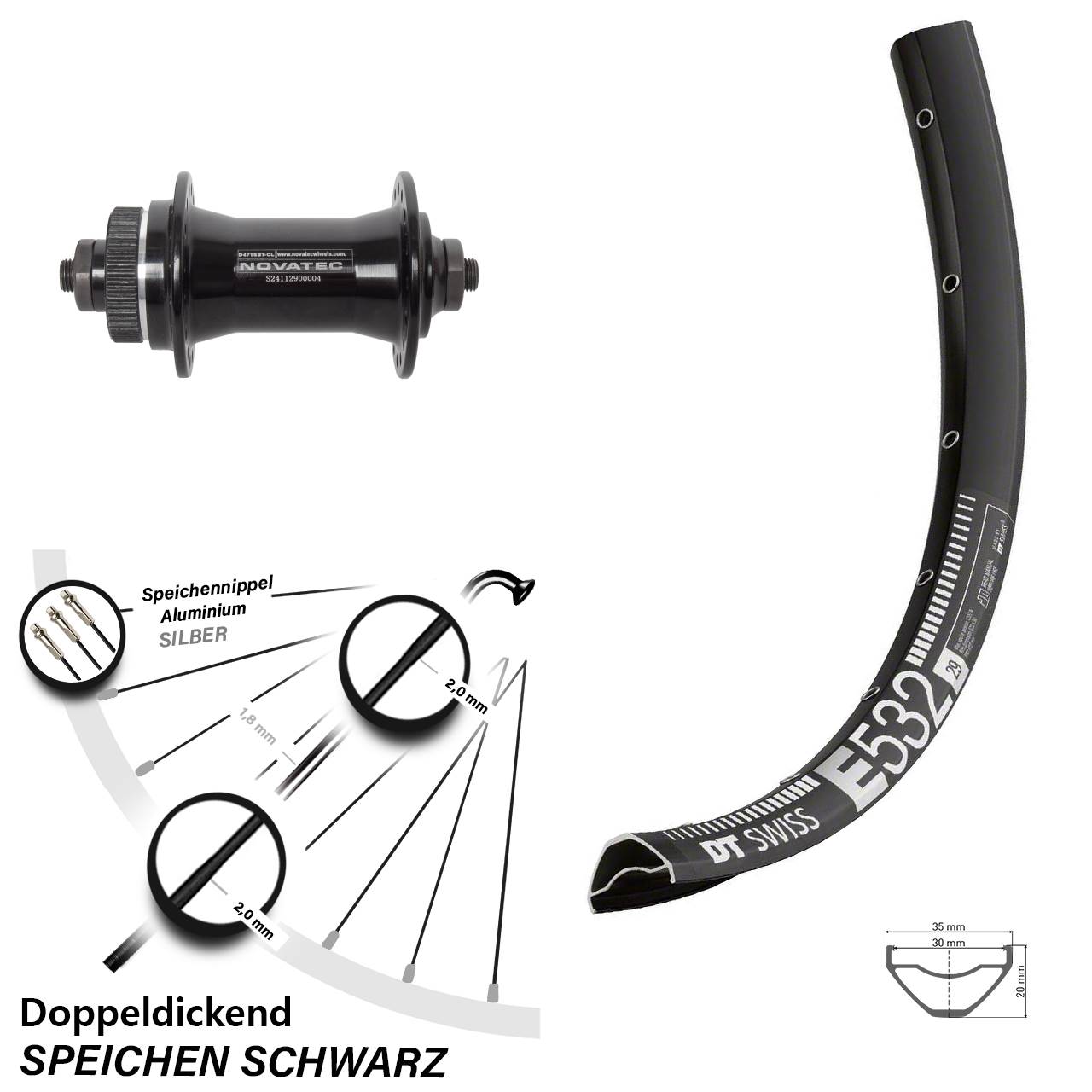 Vorderrad Centerlock QR 29 Zoll DT Swiss E 532 Novatec D471