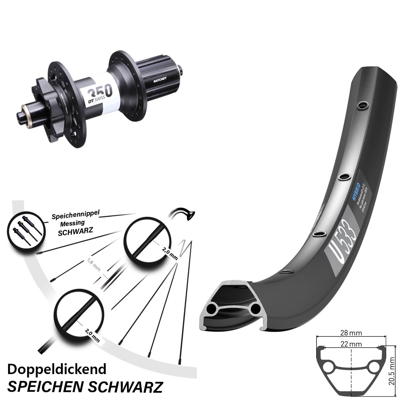 Hinterrad 6-Loch QR 27,5 Zoll DT Swiss U 533-350 8-11 fach