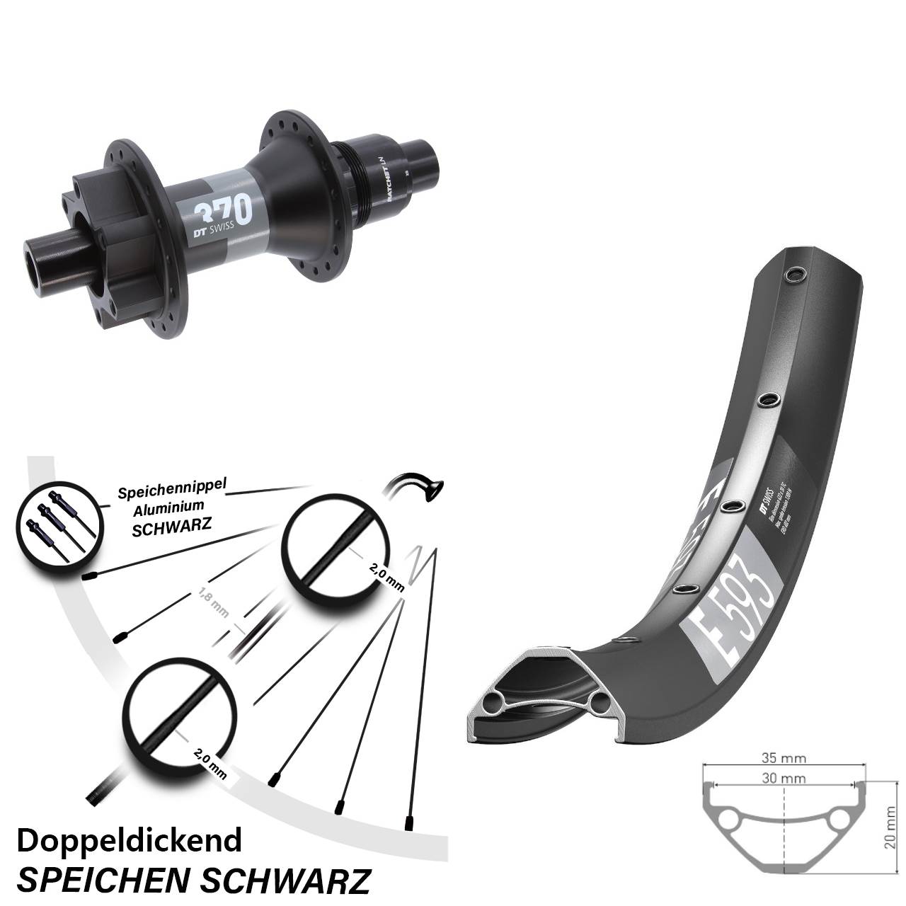DT Swiss E593 27,5 Zoll Hinterrad 370 6-Loch XD 12x148