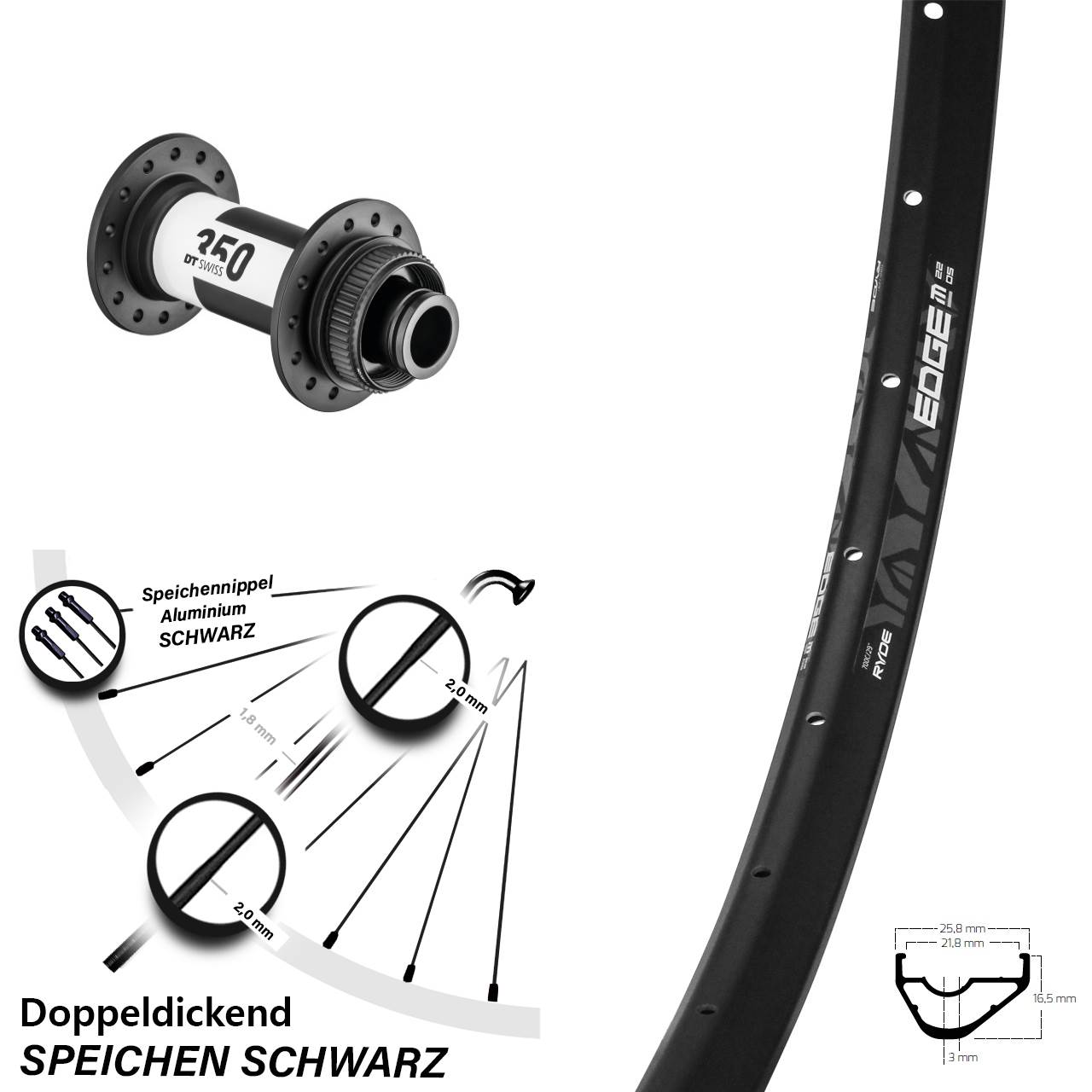 29 Zoll Ryde Edge M22 DT Swiss 350 Centerlock Vorderrad 15x100