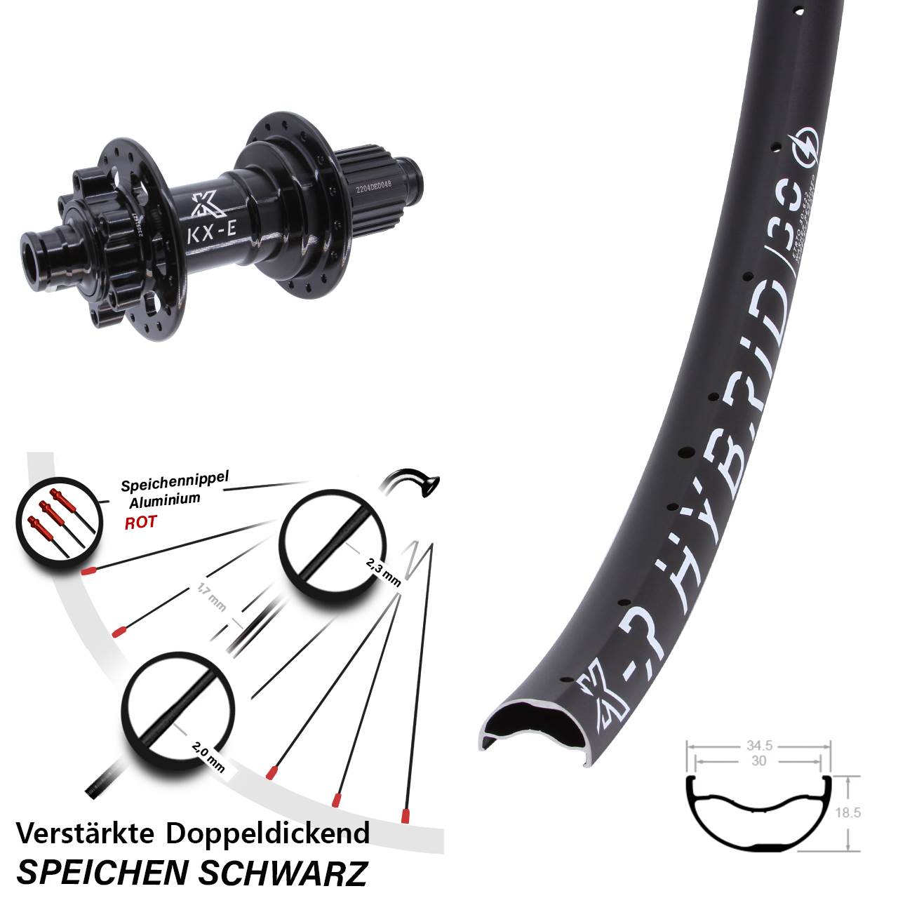 Hinterrad 6-Loch 29 Zoll KX-R Hybrid 30 Micro Spline 12x148 Boost