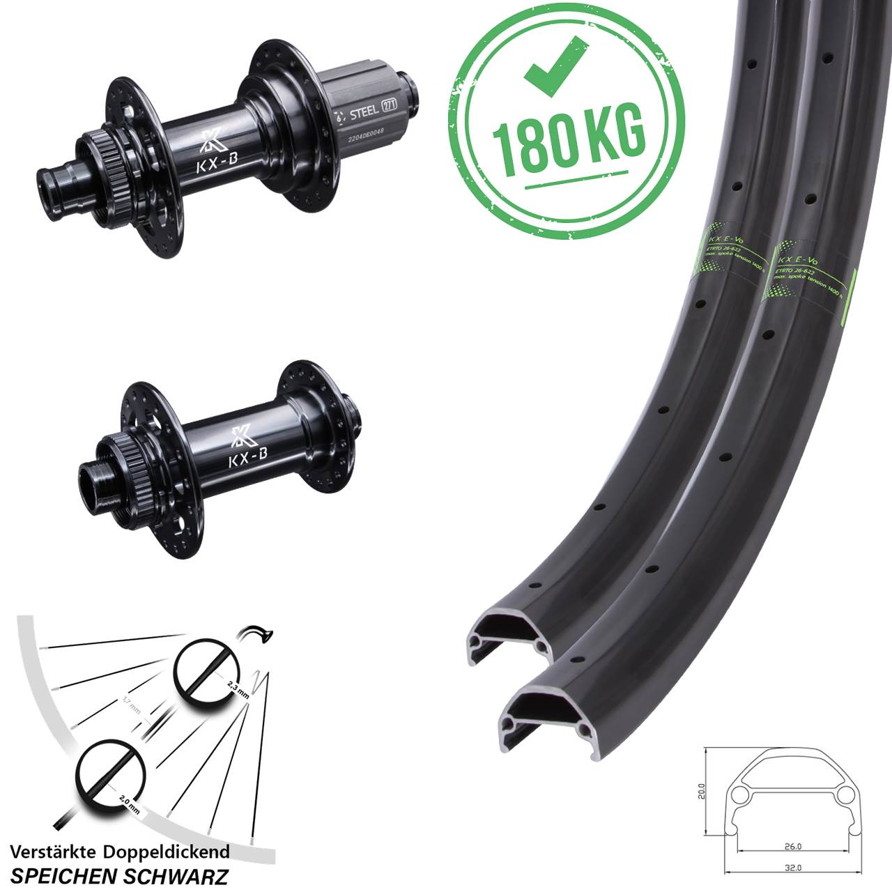 27,5 Zoll KX-BS Evo Disc Laufrad-Satz 15x110 12x148 8-12 fach HG