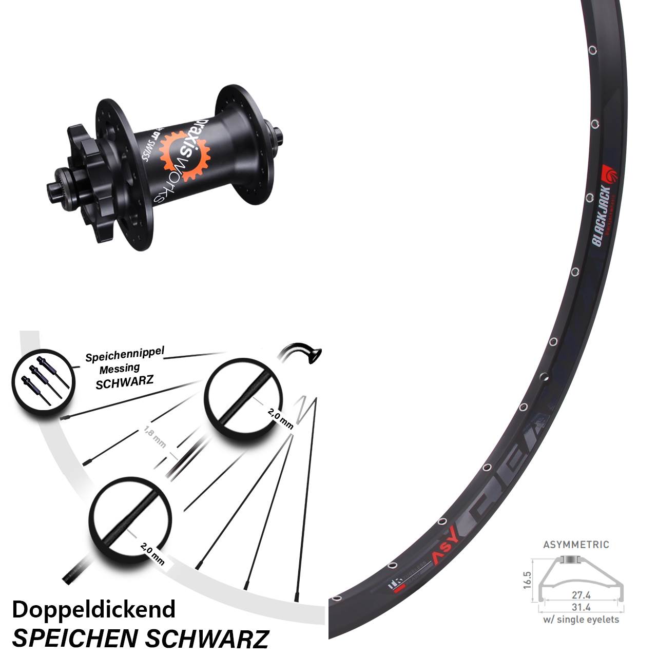 DT Swiss 350 SL QR Rodi Ready 27 Vorderrad 27,5 Zoll Disc 6-Loch