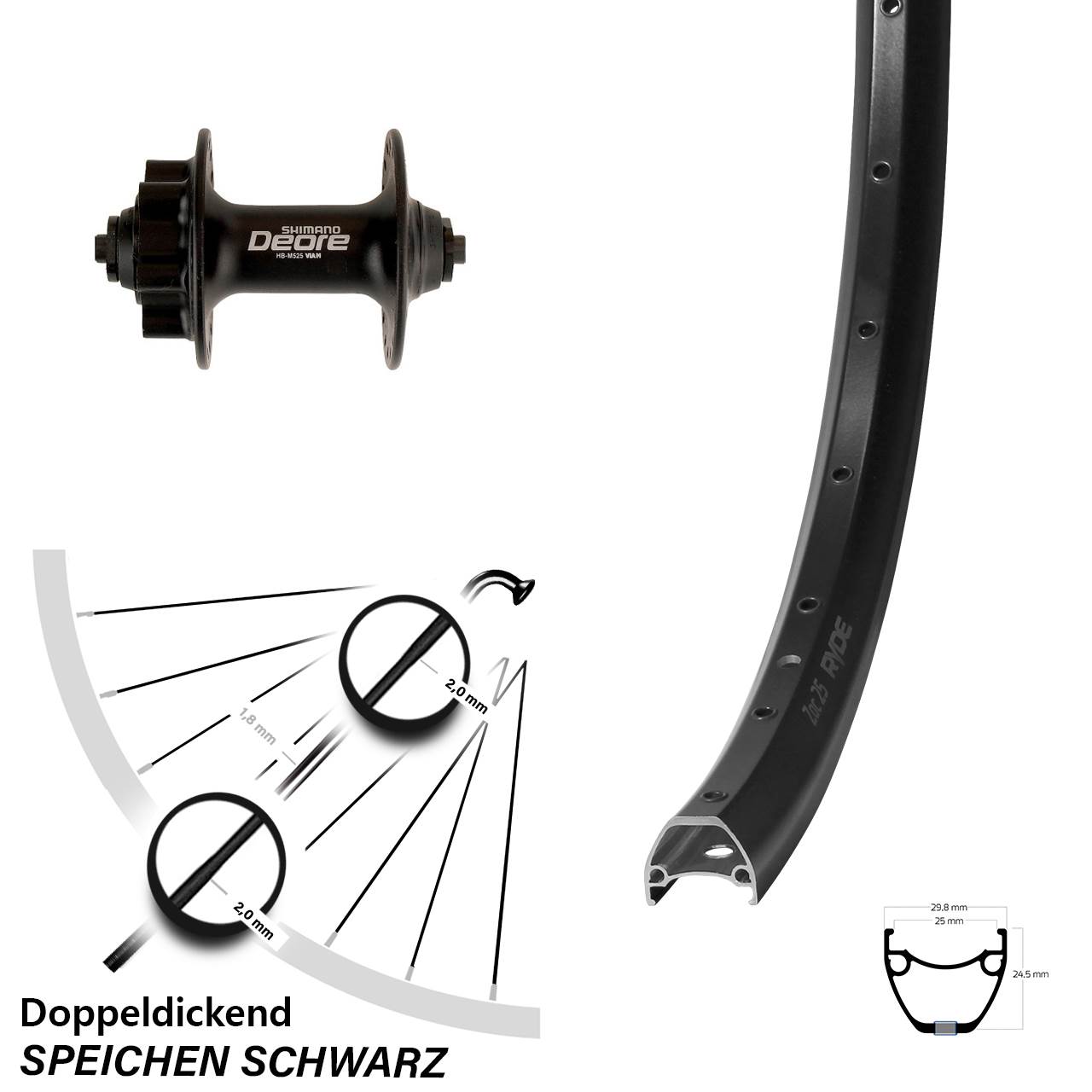 Disc Vorderrad für Schnellspanner 28 Zoll Ryde ZAC 25 Shimano Deore