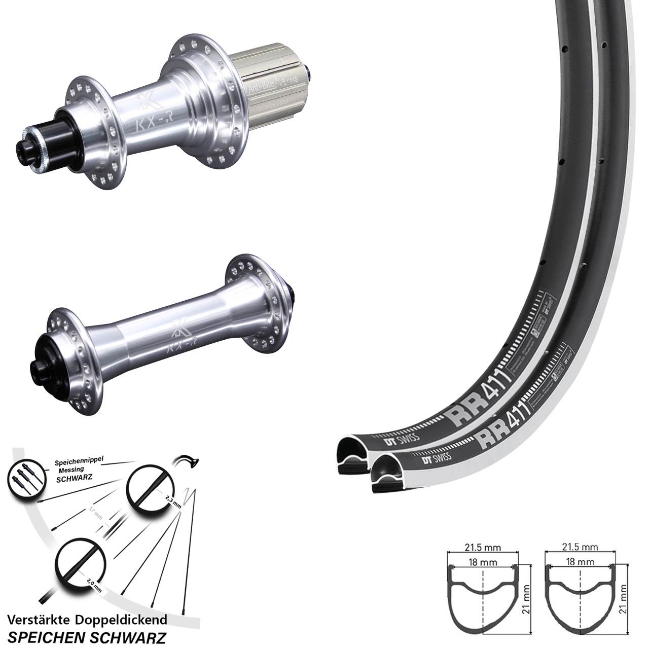 28 Zoll DT Swiss RR411 OS KX-R Laufradsatz QR 8-12 fach HG