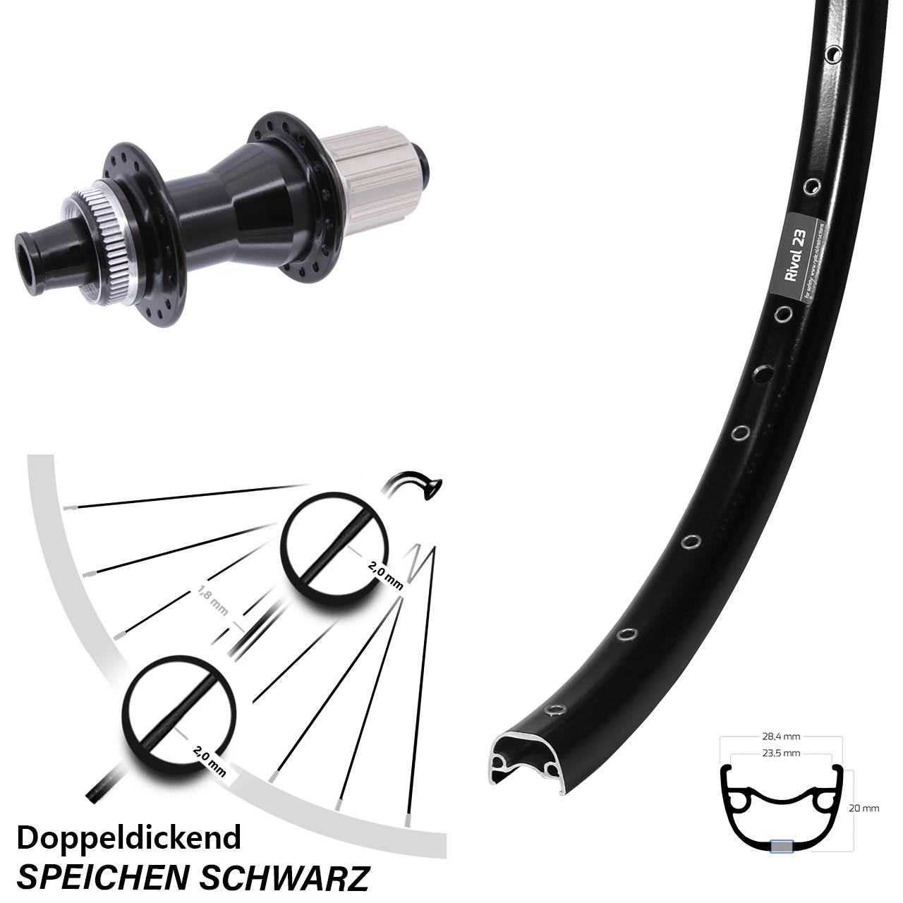 Centerlock Hinterrad 27,5 Zoll Ryde Rival 23 Novatec CL-142 8-12 fach 12x142