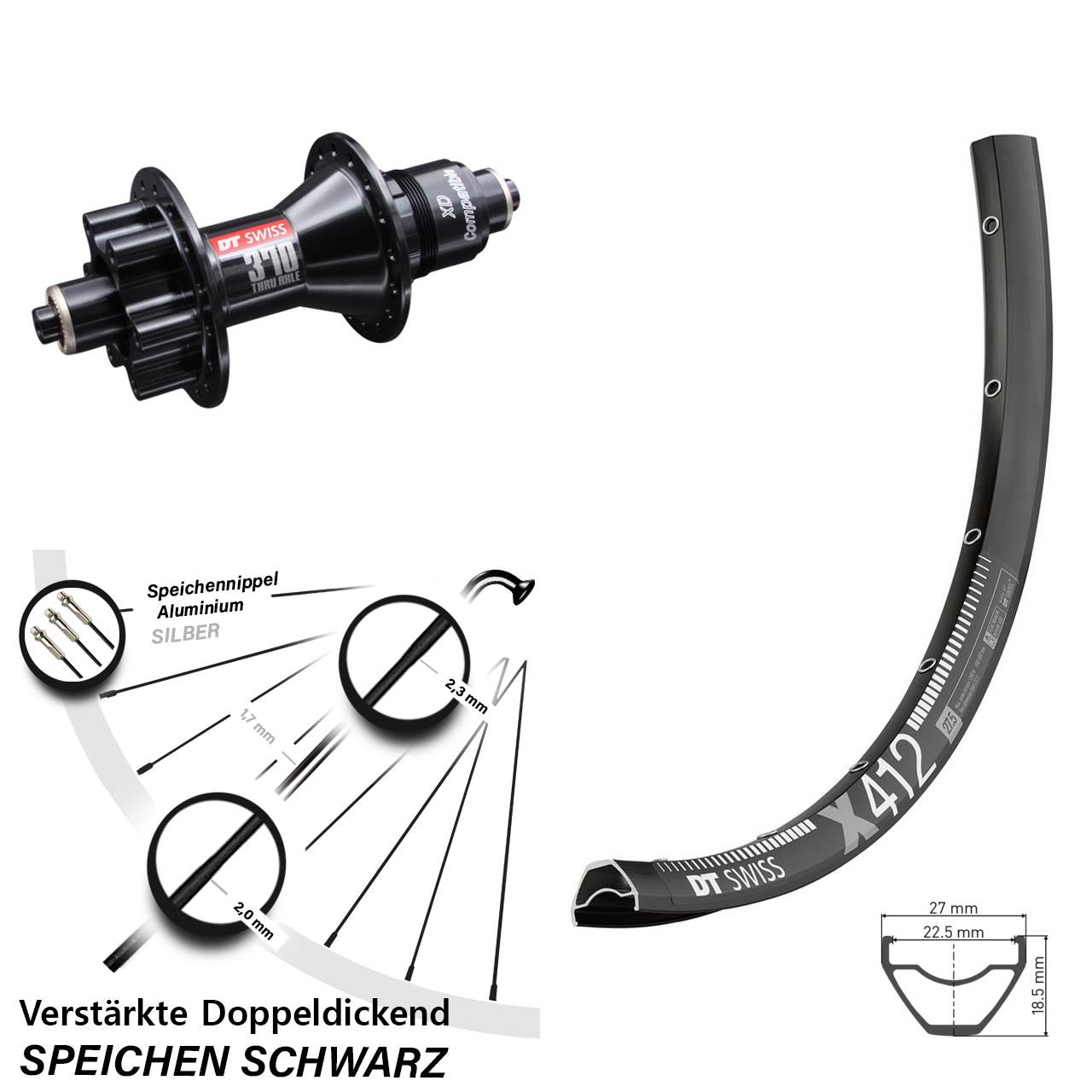 X 412 DT Swiss 370 29 Zoll Hinterrad 5x135 mm Disc 6-Loch Sram XD