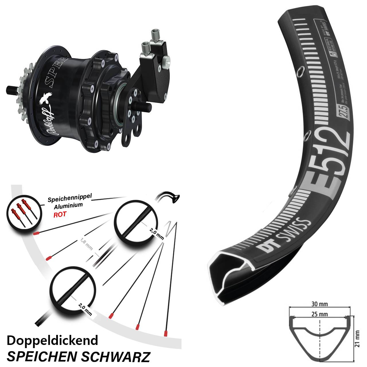Hinterrad 27,5 Zoll DT Swiss E 512 Disc Rohloff Speedhub 500/14 TS DB Tandem schwarz