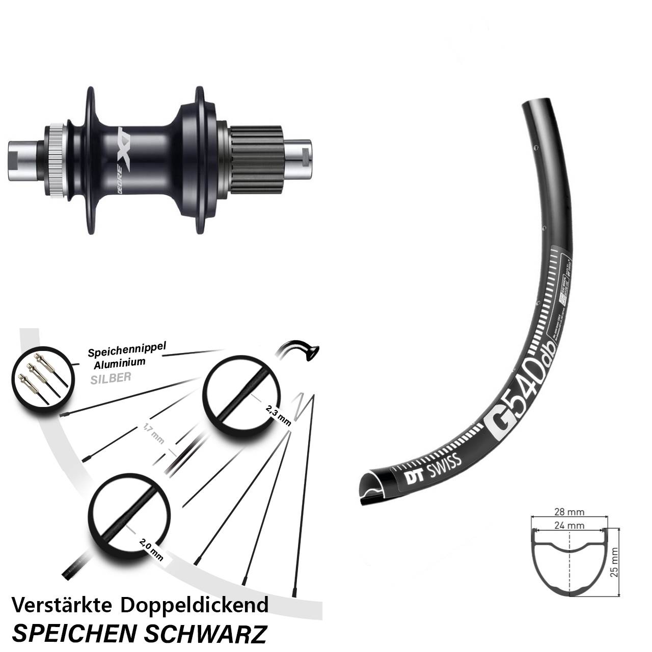 28 Zoll DT Swiss G540 Hinterrad Shimano Deore XT Micro Spline 12x142
