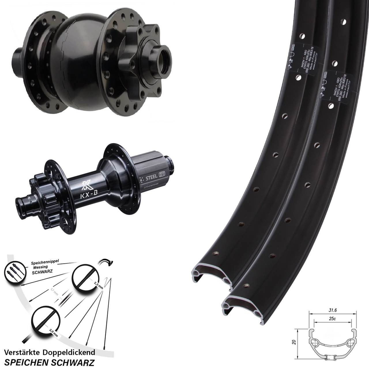 Laufradsatz 6-Loch 20 Zoll Mach1 Kargo KX-BS SON 28 8-12 fach 15x110 12x148