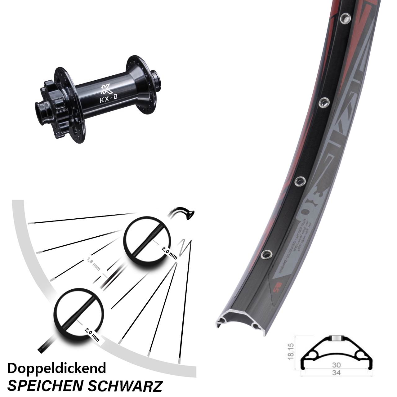 Rodi TRYP 30 KX-B 29 Zoll Vorderrad 6-Loch 15x110 Boost