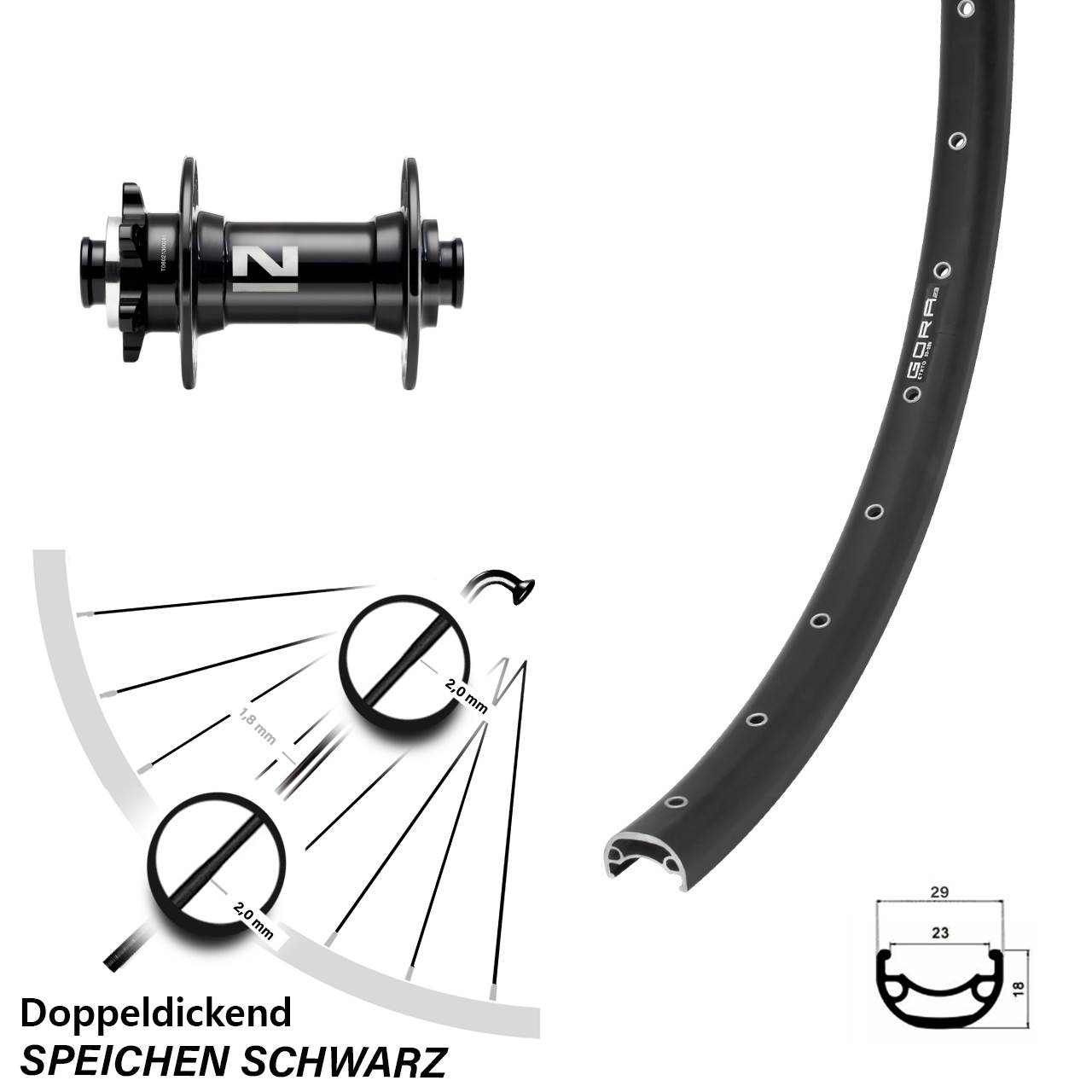 6-Loch Vorderrad 29 Zoll Gora 23 Novatec D041 15x110 Boost