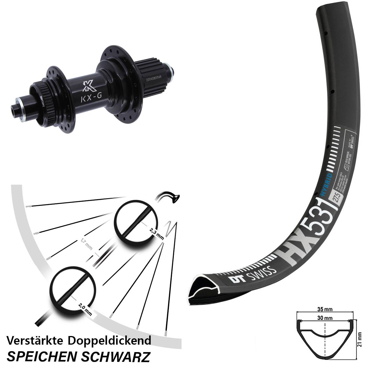 Disc Hinterrad für Schnellspanner 27,5 Zoll DT Swiss HX 531 KX-GS verstärkt Micro Spline