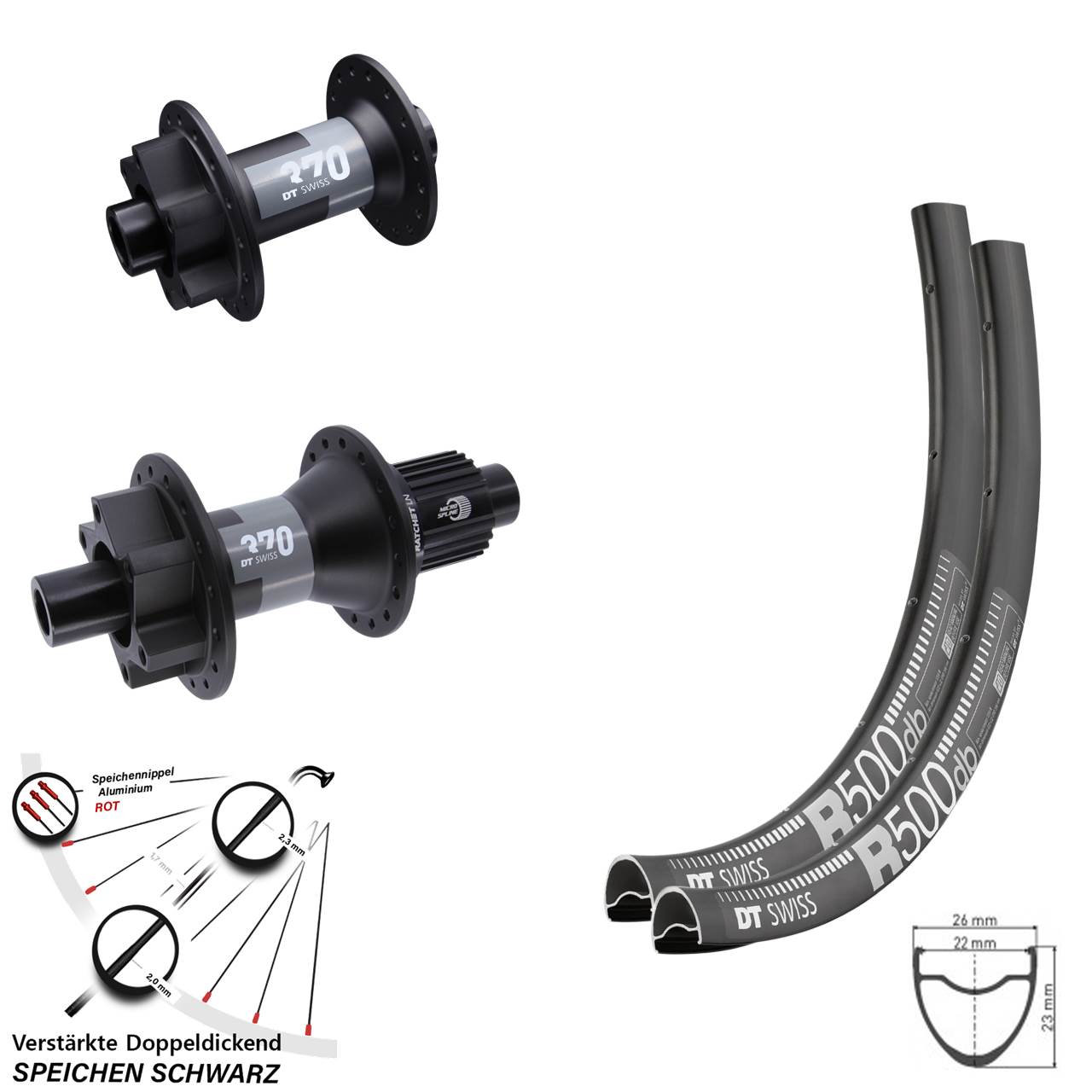 Laufradsatz 6-Loch 12x100/142 28 Zoll DT Swiss R 500-370 Micro Spline