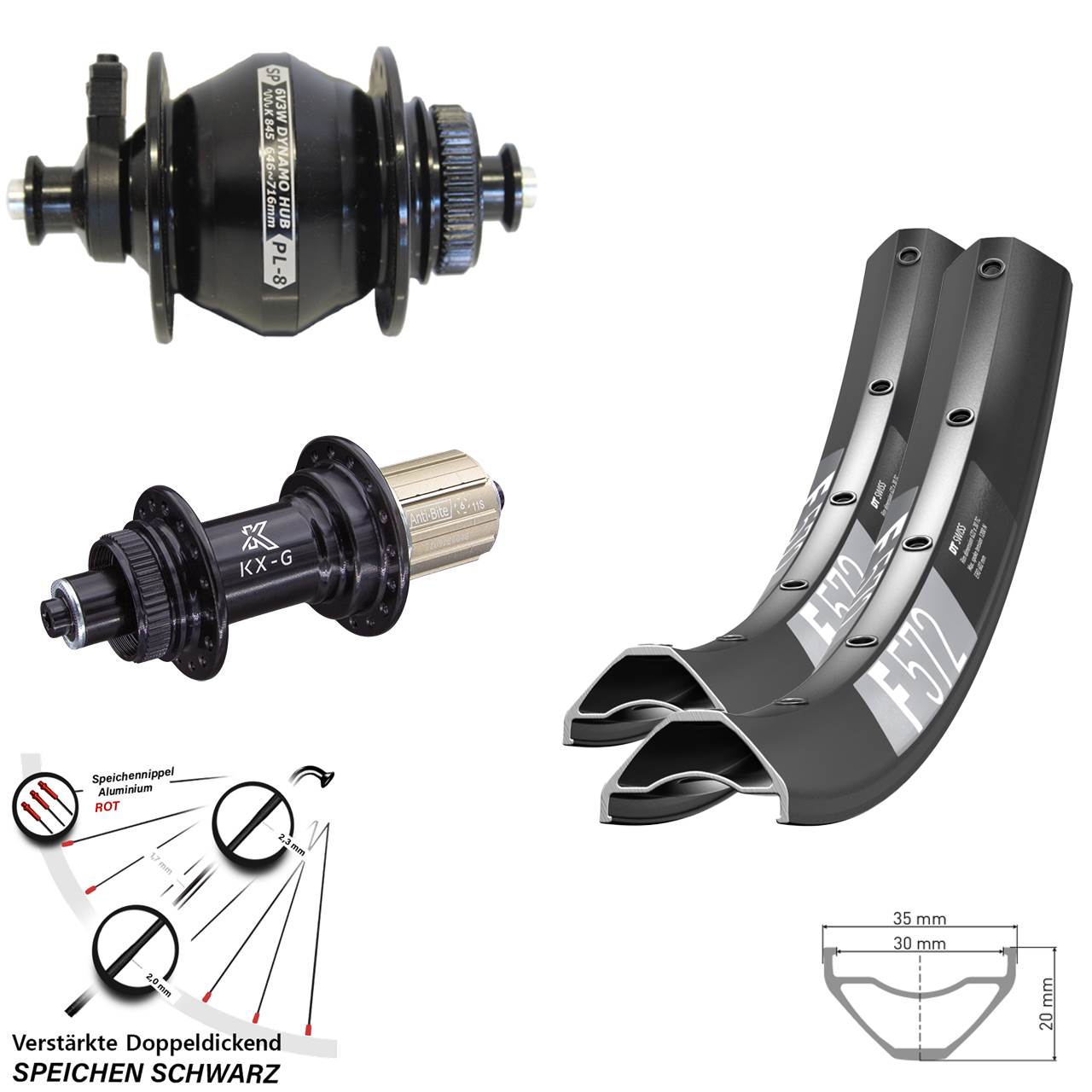 29 Zoll DT Swiss F572 KX-G SP PL-8 Disc Laufradsatz für Schnellspanner 8-12 fach HG