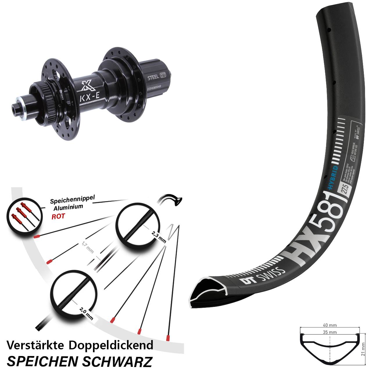 Disc Laufrad für Schnellspanner 27,5 Zoll DT Swiss HX 581 KX-E 8-12 fach