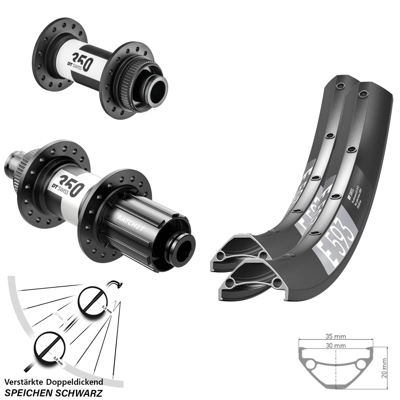 DT Swiss E 593 350 29 Zoll Disc Laufradsatz 15x100 12x142 8-11 fach HG