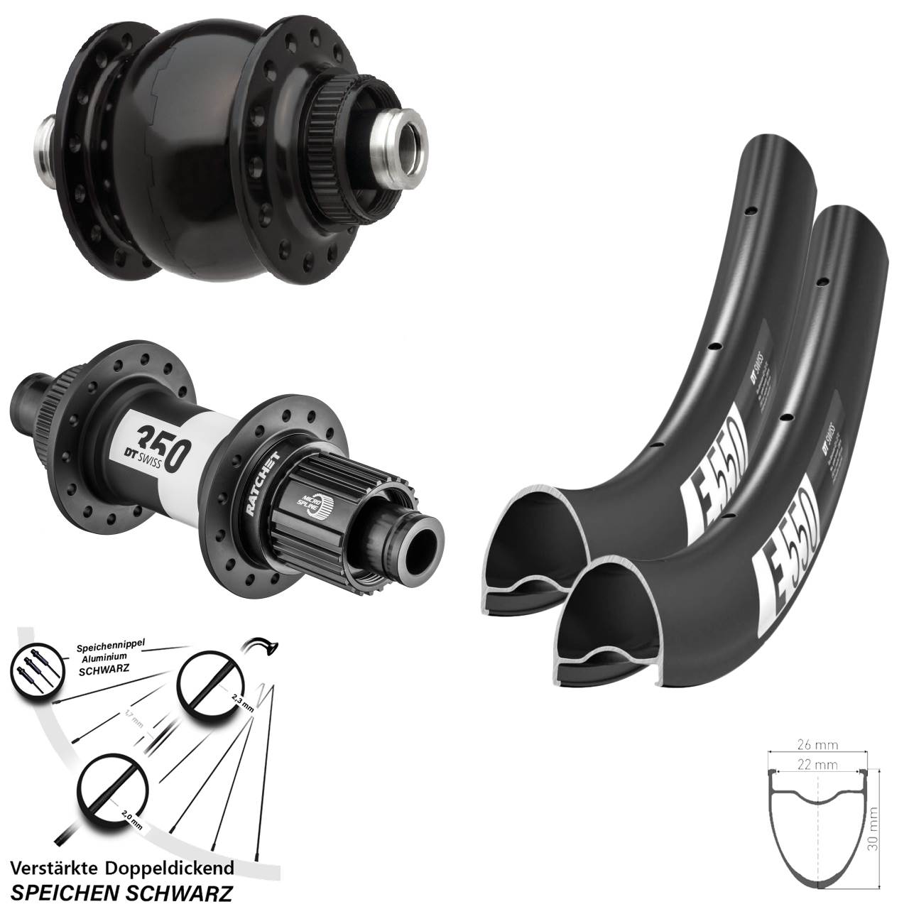 DT Swiss E550 SON 28 Zoll 350 Micro Spline Centerlock Laufradsatz 12x100/142