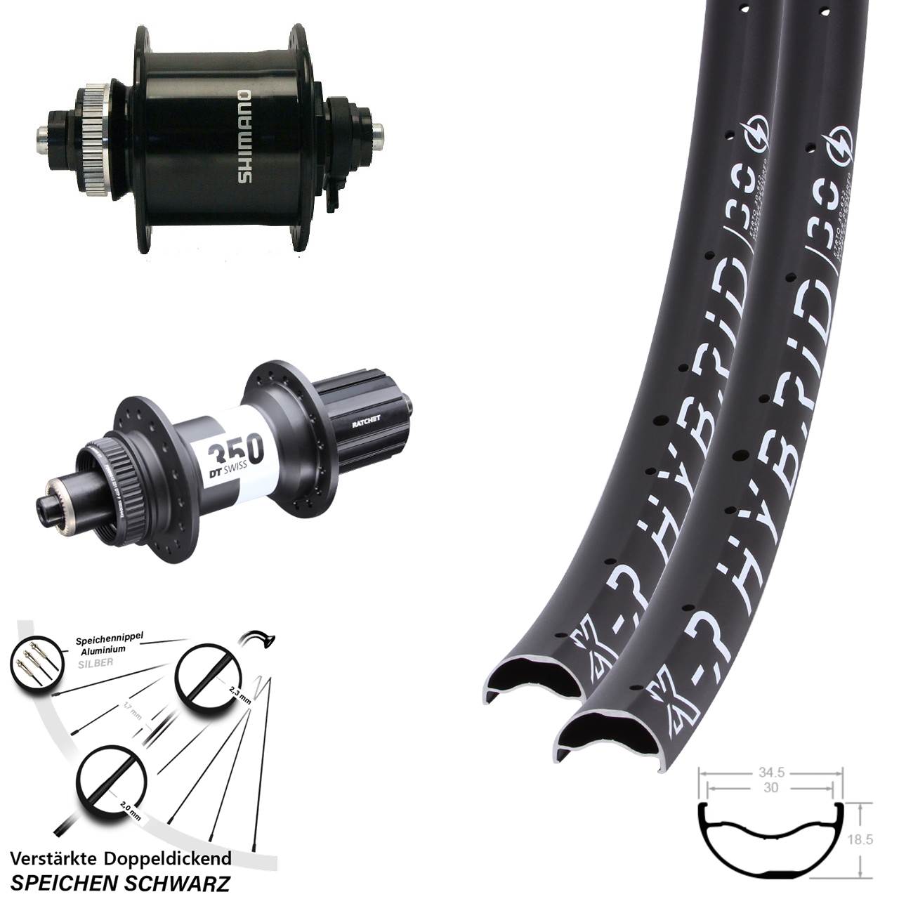 Disc Laufradsatz QR 29 Zoll KX-R Hybrid 30 DT Swiss 350 Shimano DH-UR700 8-11 fach