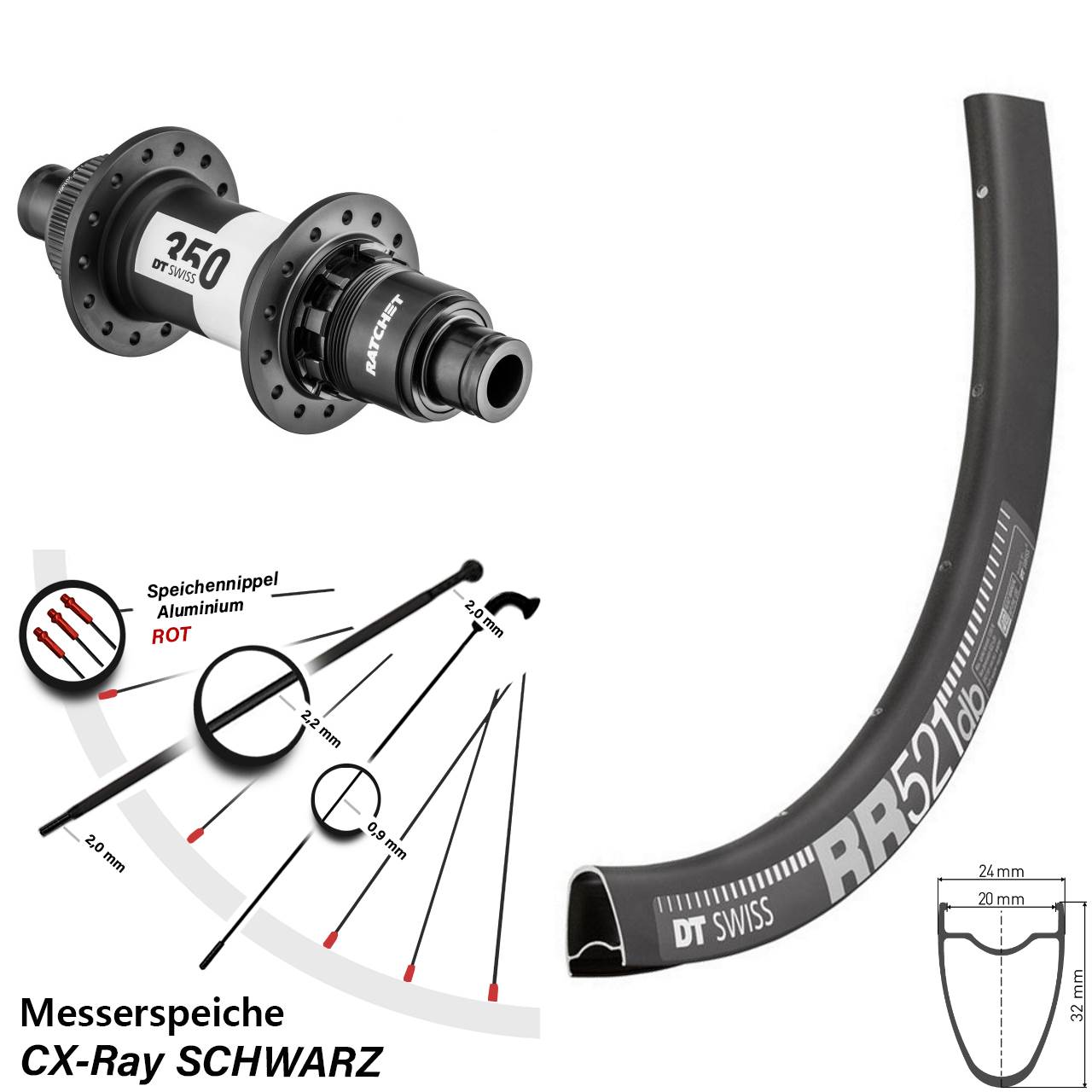 Centerlock Hinterrad 12x142 28 Zoll RR 521 DT Swiss 350 Road SRAM XDR CX-Ray
