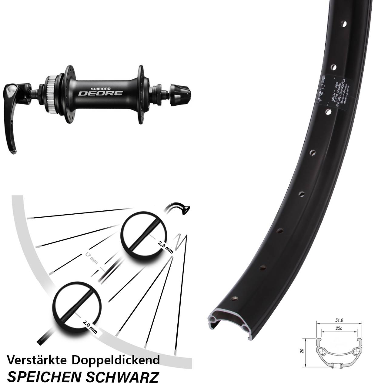 Disc Vorderrad für Schnellspanner 20 Zoll Mach1 Kargo Shimano Deore