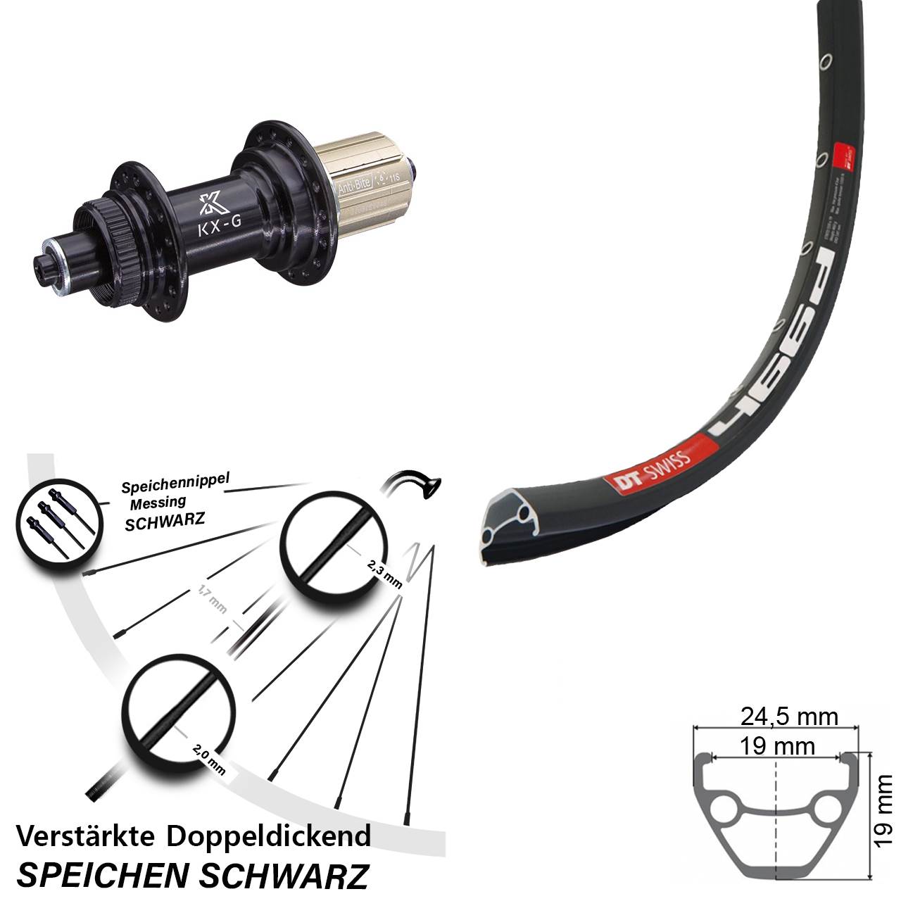 Centerlock Hinterrad 28 Zoll DT Swiss 466 KX-G 8-12 fach für Schnellspanner