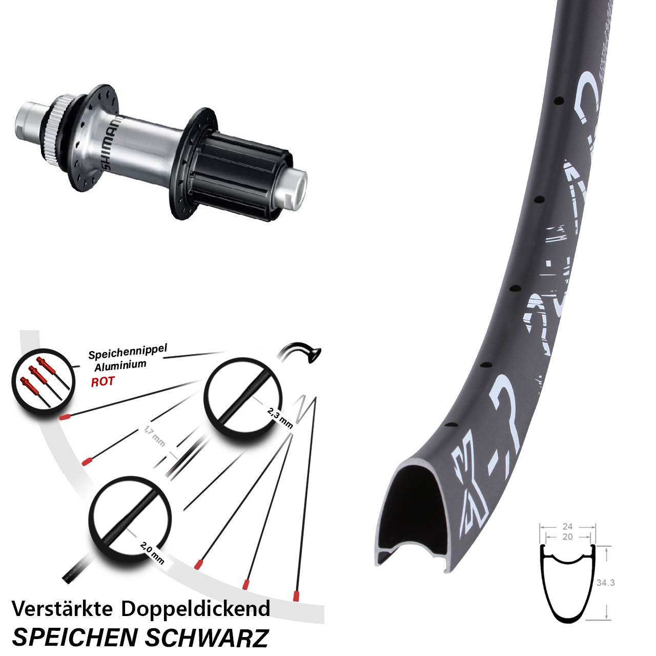 KX-R Road Shimano FH-RS770 28-29 Zoll Centerlock Hinterrad 12x142 8-12 fach HG